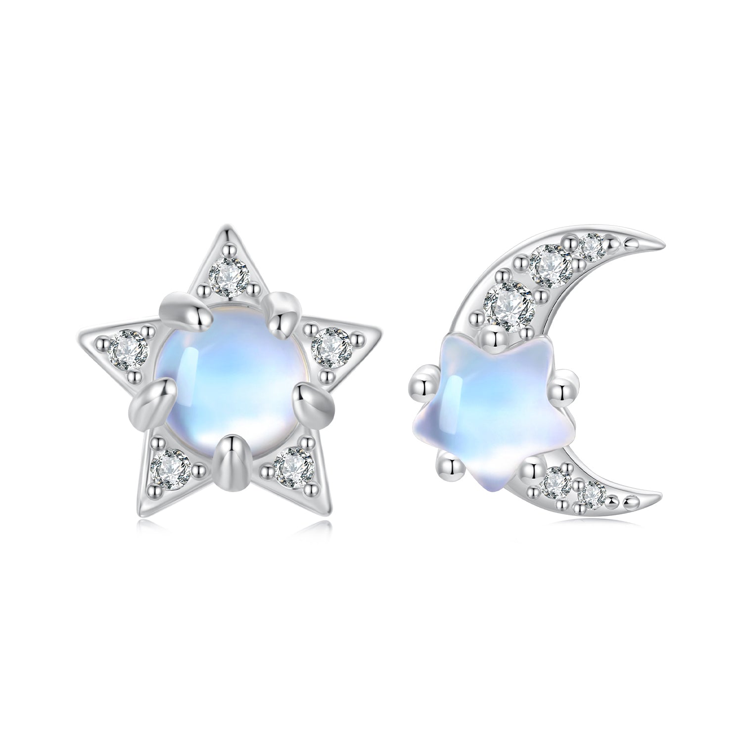 925 Sterling Silver White Gold Plated Moonstone & CZ Earrings DestGlow