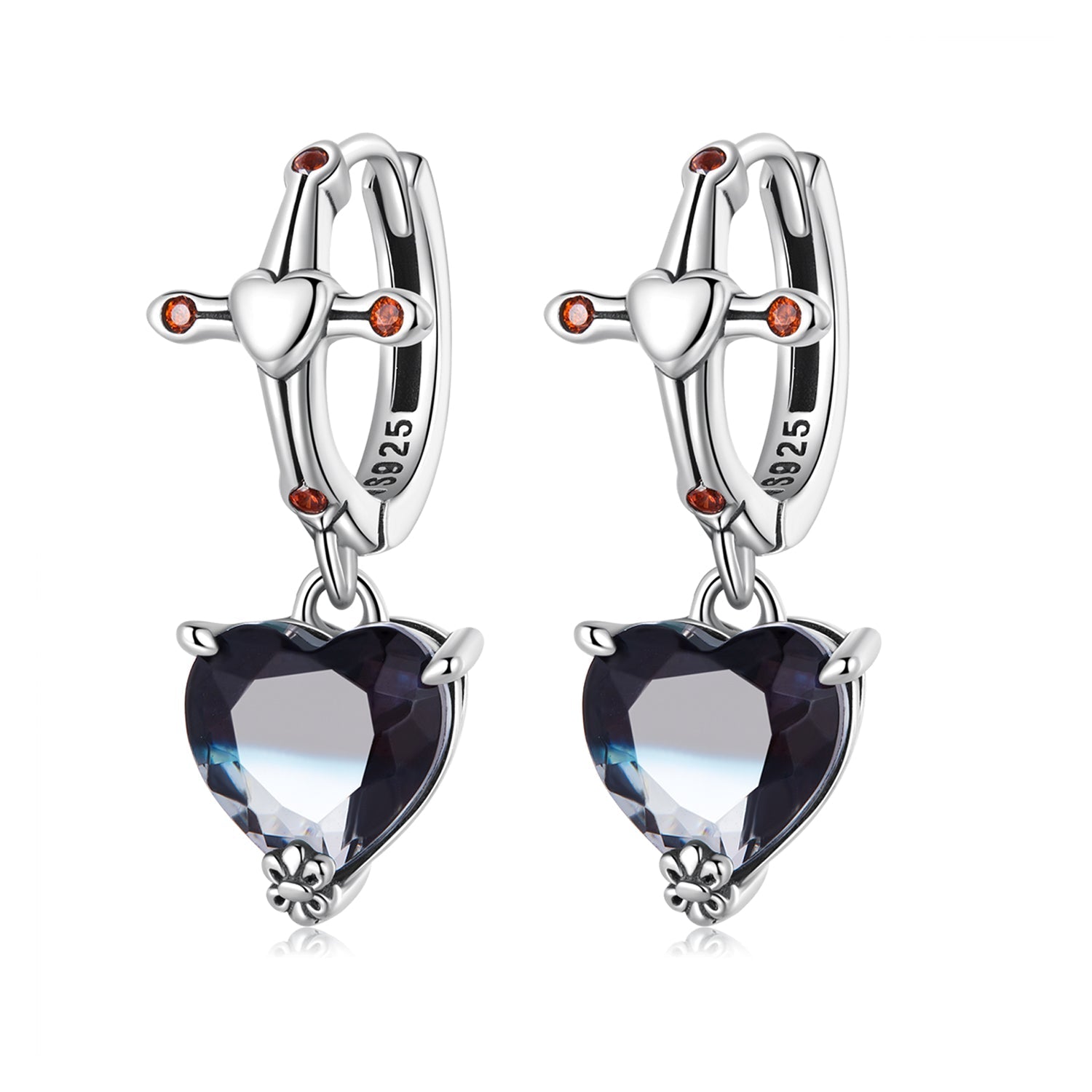 925 Sterling Silver Earrings with Pavé Setting CZ - Oxidized Silver - 2.3cm x 0.9cm - For Women DestGlow