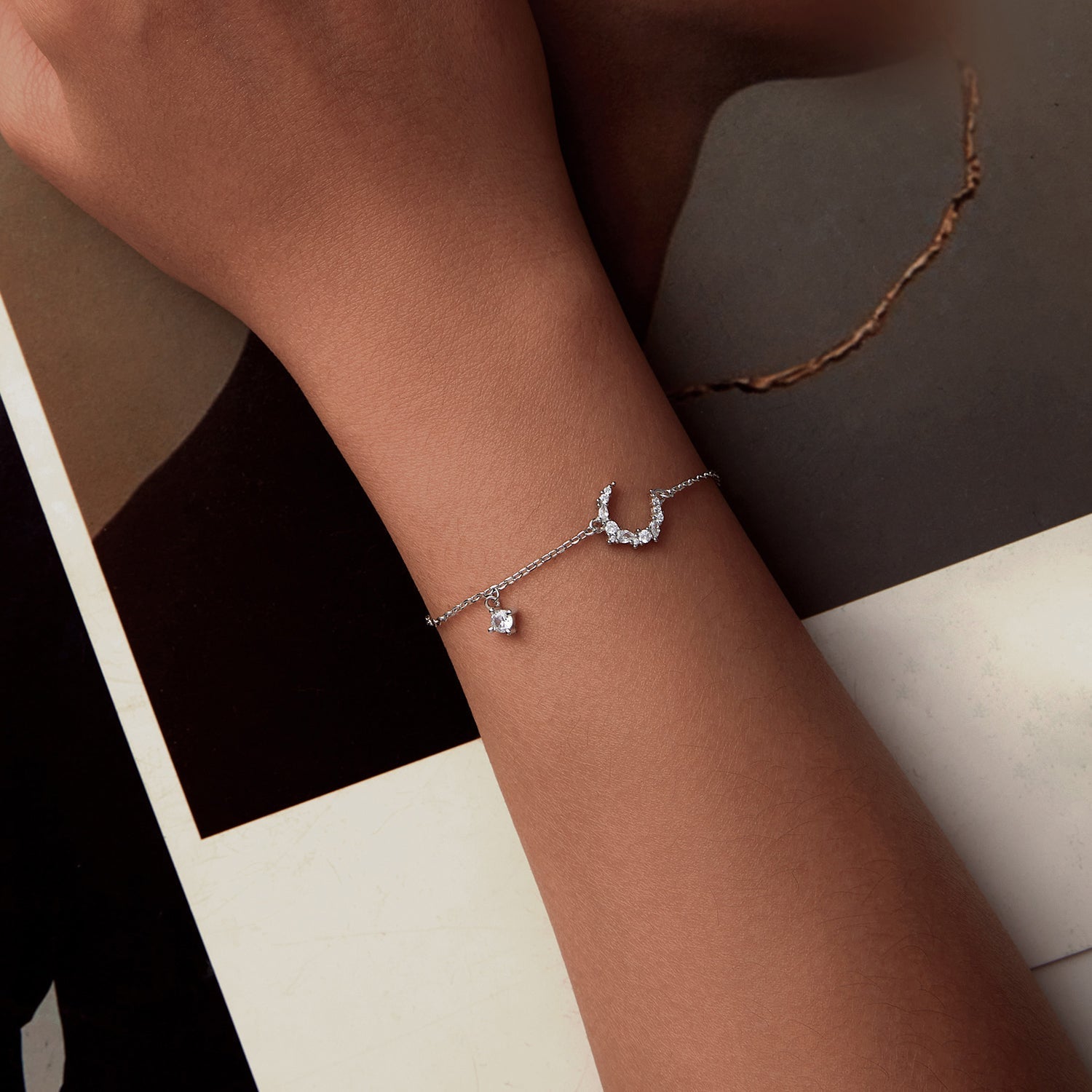 925 Sterling Silver CZ Bracelet with White Gold Plating, 150mm Length for Women DestGlow