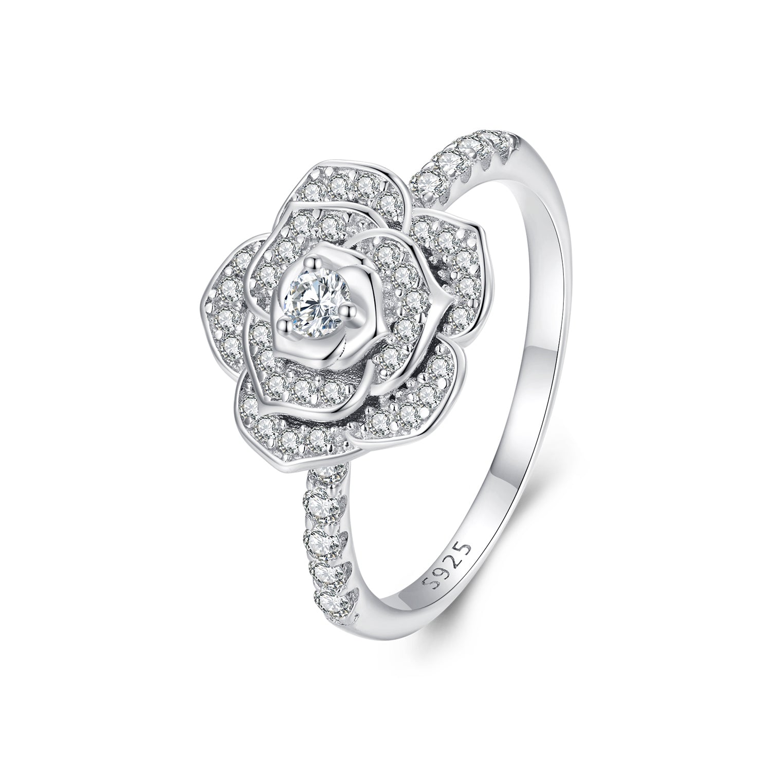925 Sterling Silver Pavé Set CZ Platinum Plated Ring Size 6 for Women DestGlow