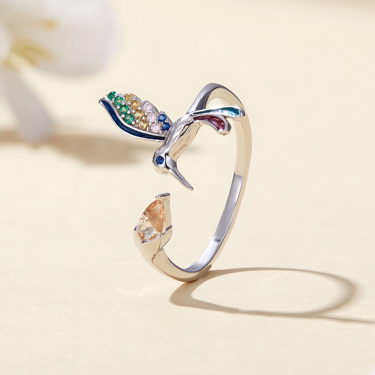 925 Sterling Silver Enamel Pavé Setting Ring for Women DestGlow
