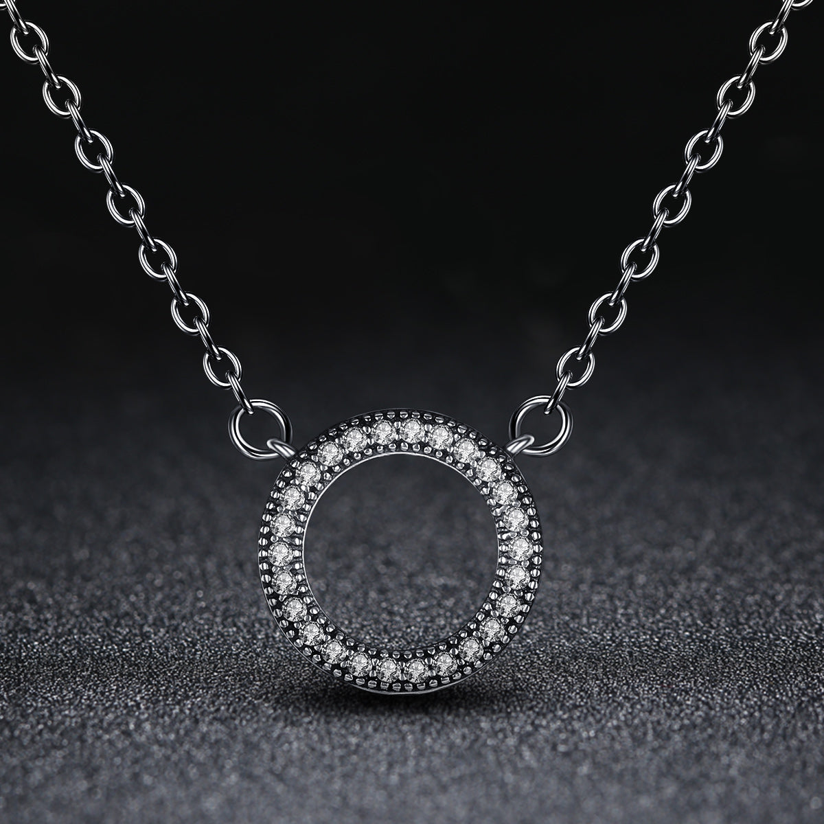 925 Sterling Silver Necklace with Pavé Set CZ, 45cm Length, Pendant 1.2cm, For Women DestGlow