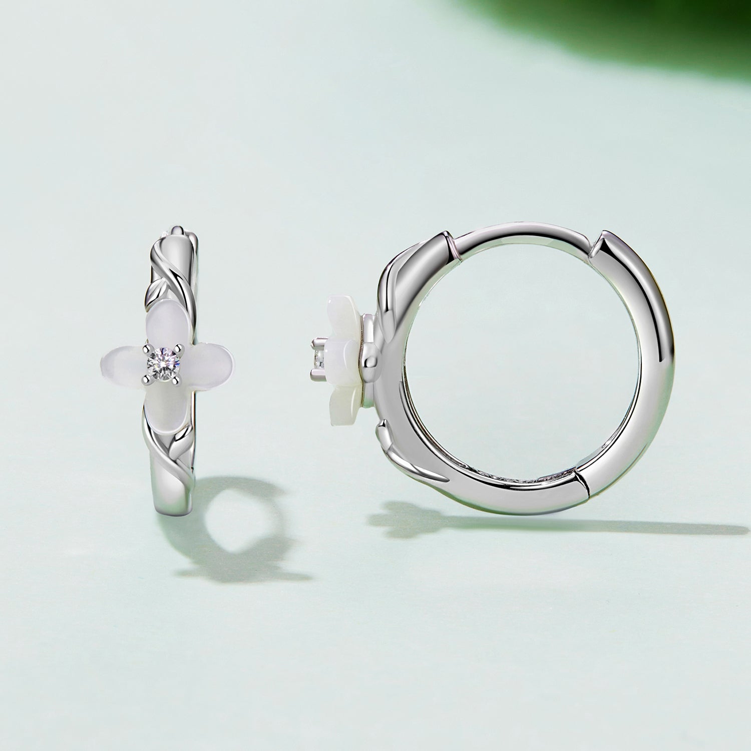 925 Sterling Silver Earrings with Pavé Setting CZ and High-Quality Nacre for Women DestGlow