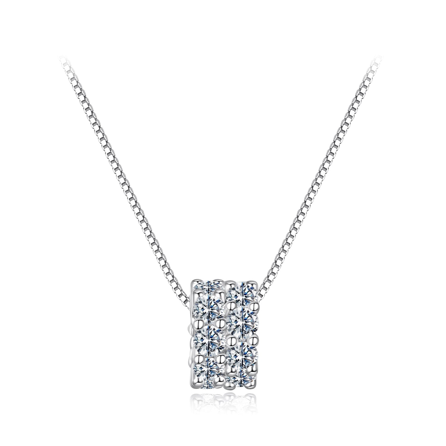 925 Sterling Silver & Moissanite Necklace, 40+5cm Length, White Gold Plated, Women&