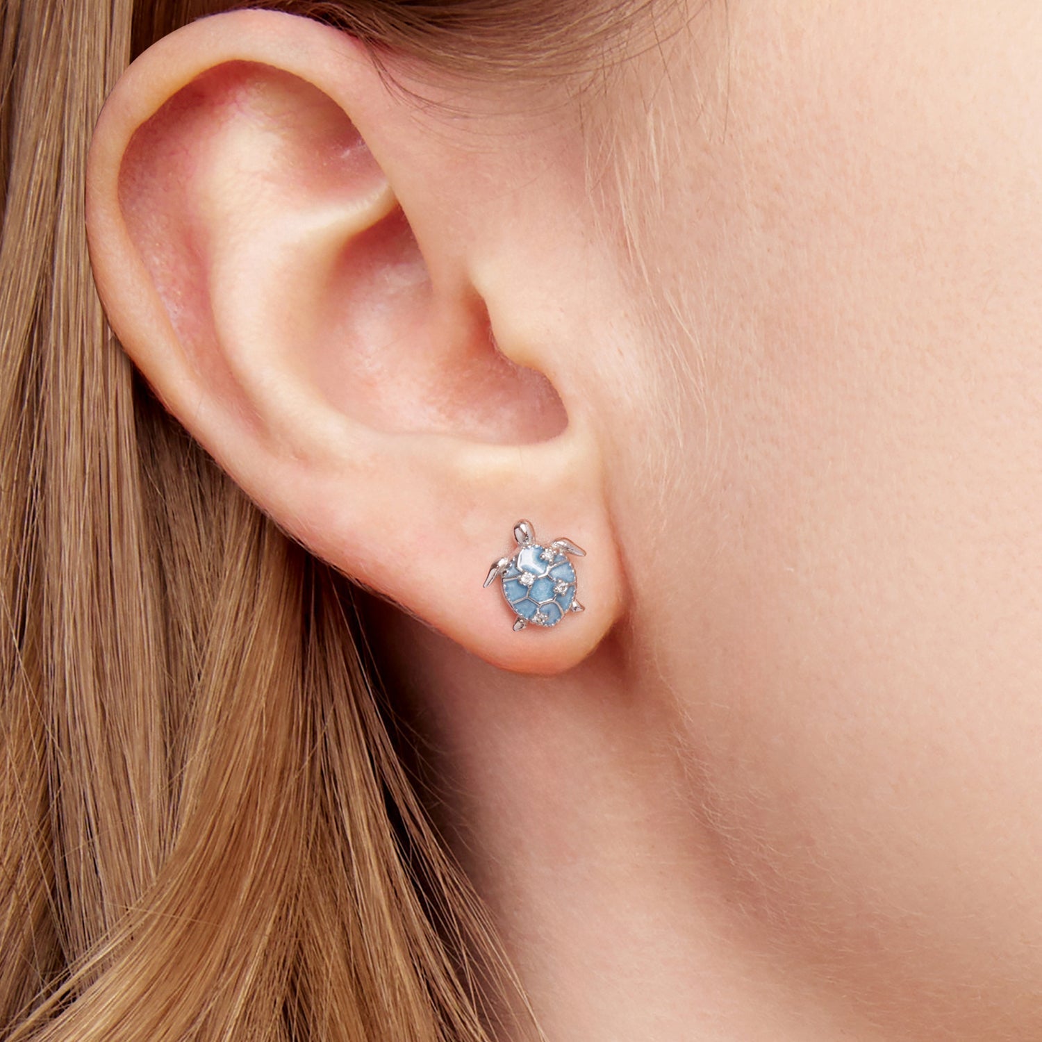 925 Sterling Silver Earrings with Enamel CZ in White Gold, 1.0x0.9cm for Women DestGlow