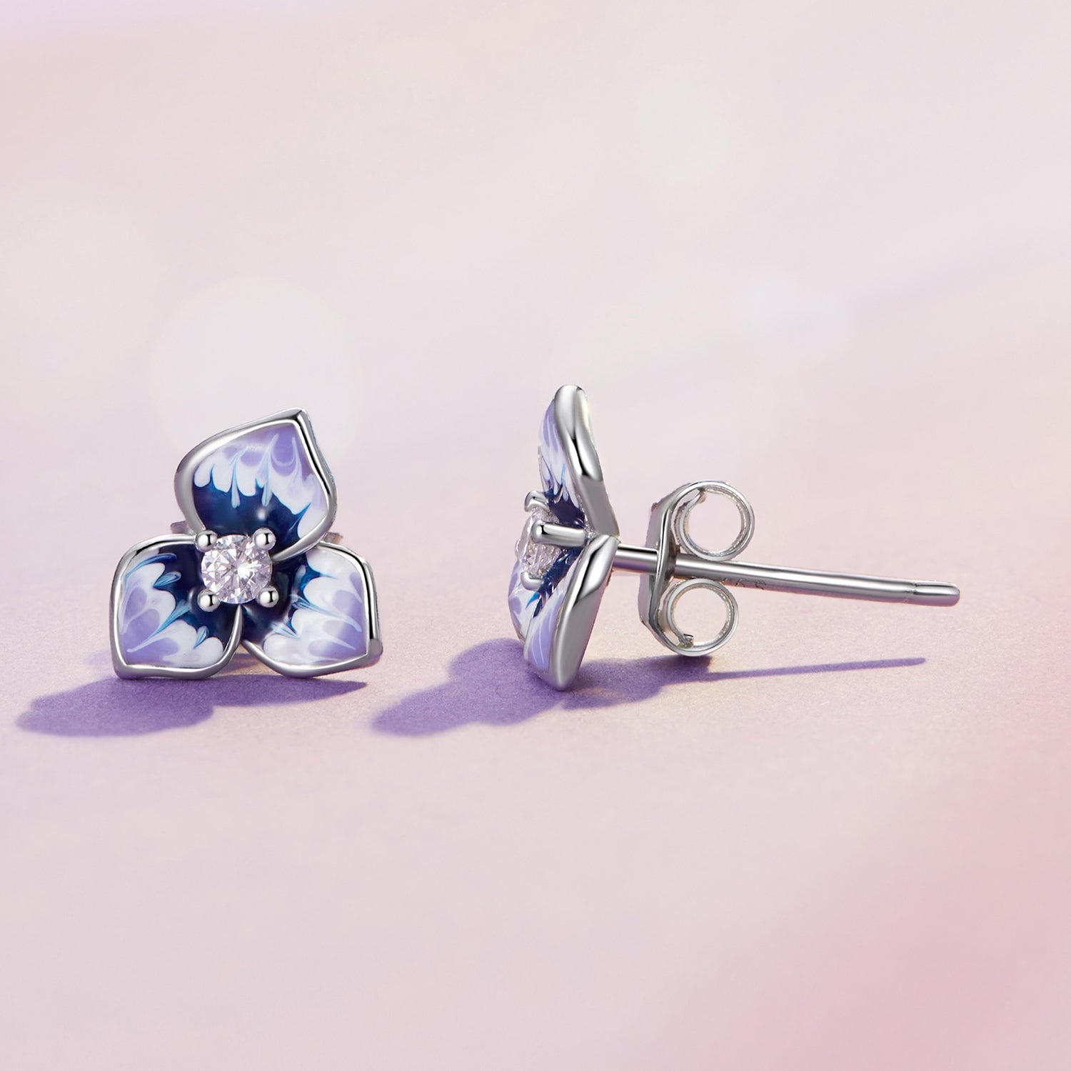 925 Sterling Silver Enamel CZ Earrings 8mm x 10mm for women DestGlow