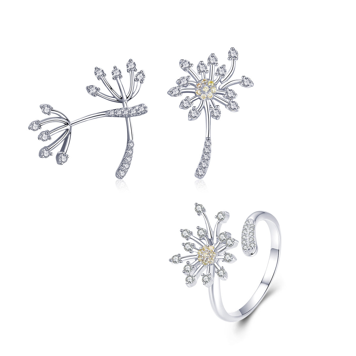 925 Sterling Silver Ring with Plated Platinum and Pavé Setting CZ by Bids.com