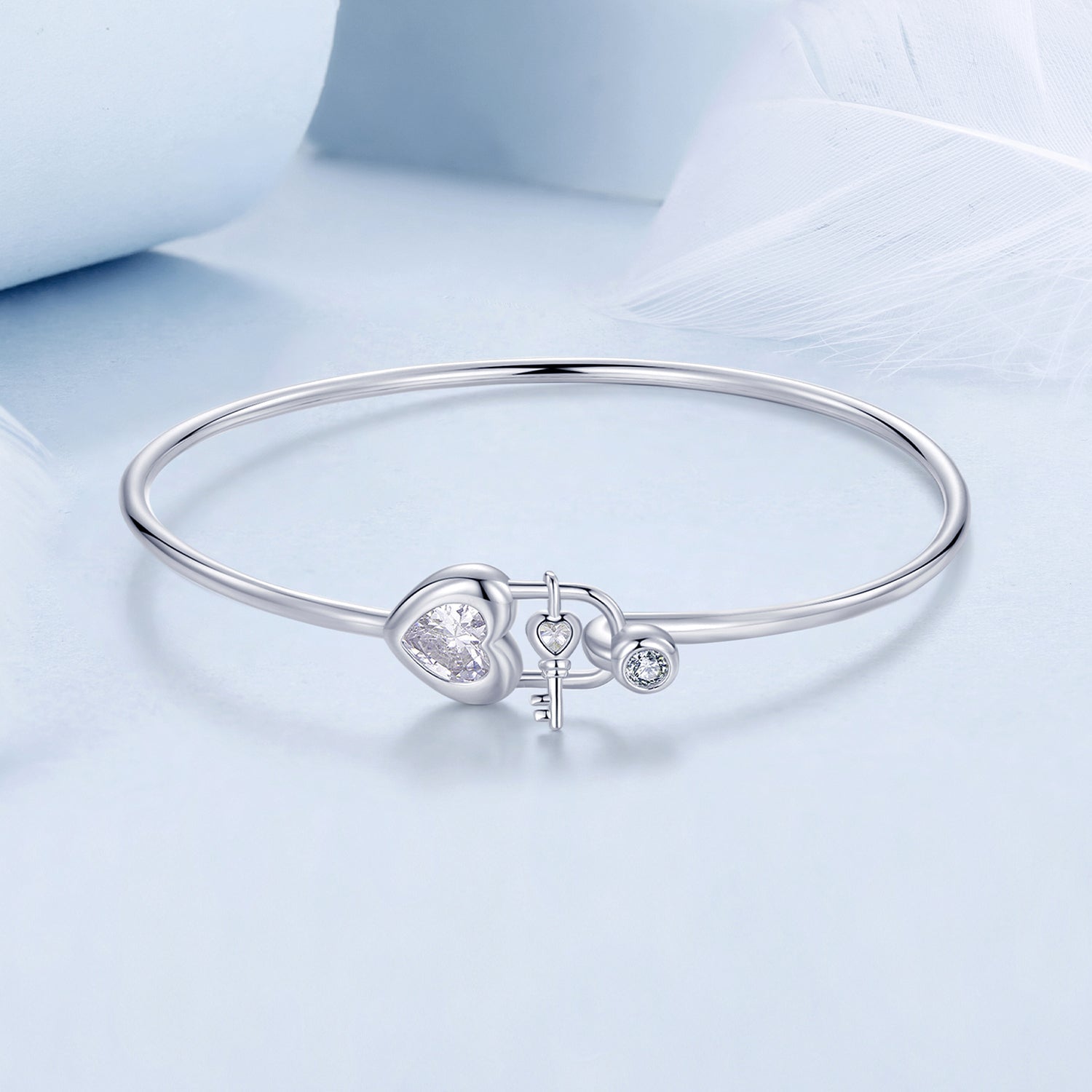 925 Sterling Silver Bracelet with CZ, 17mm, White Gold Plated, For Women DestGlow