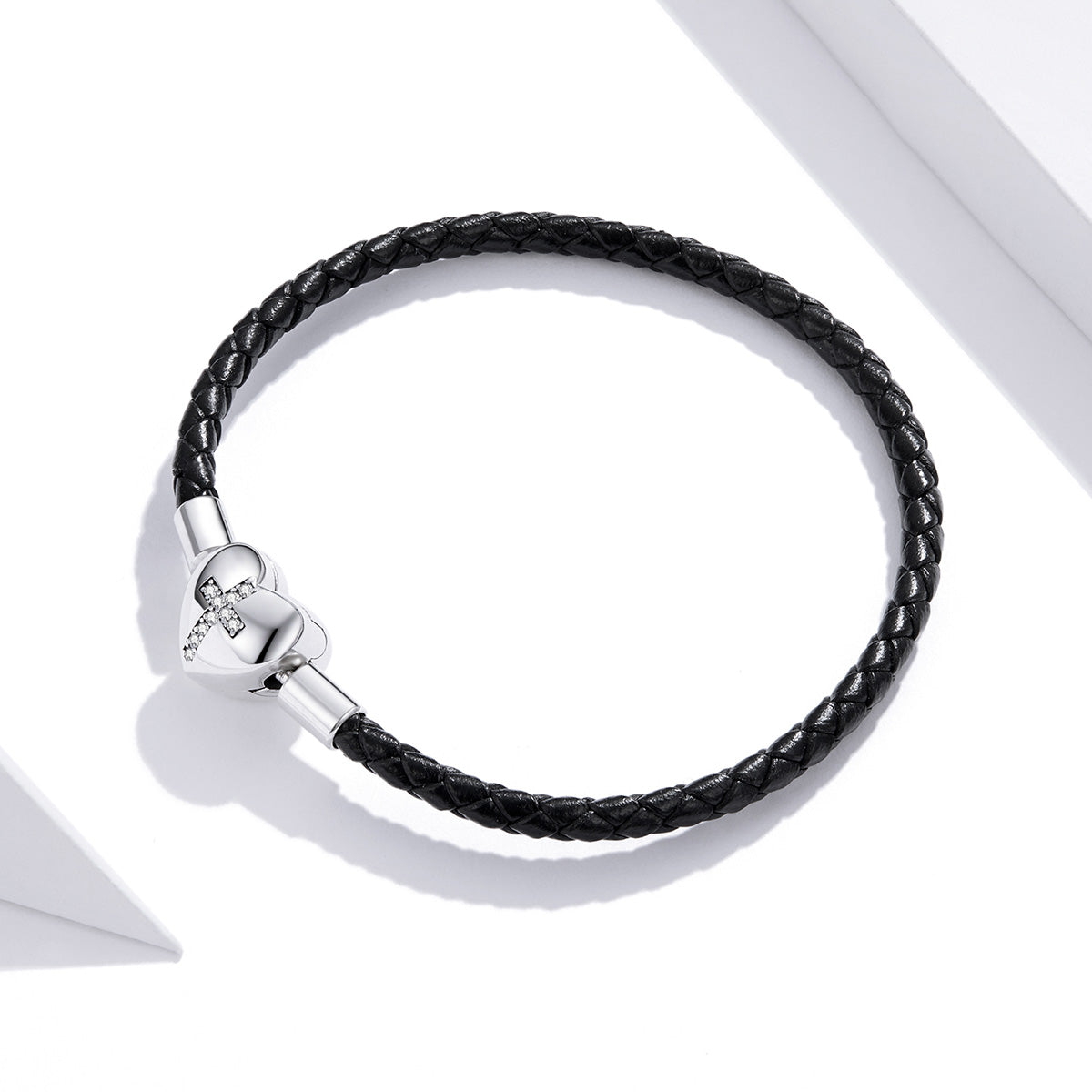 925 Sterling Silver Leather 17cm Bracelet with Oxidized CZ for Women DestGlow