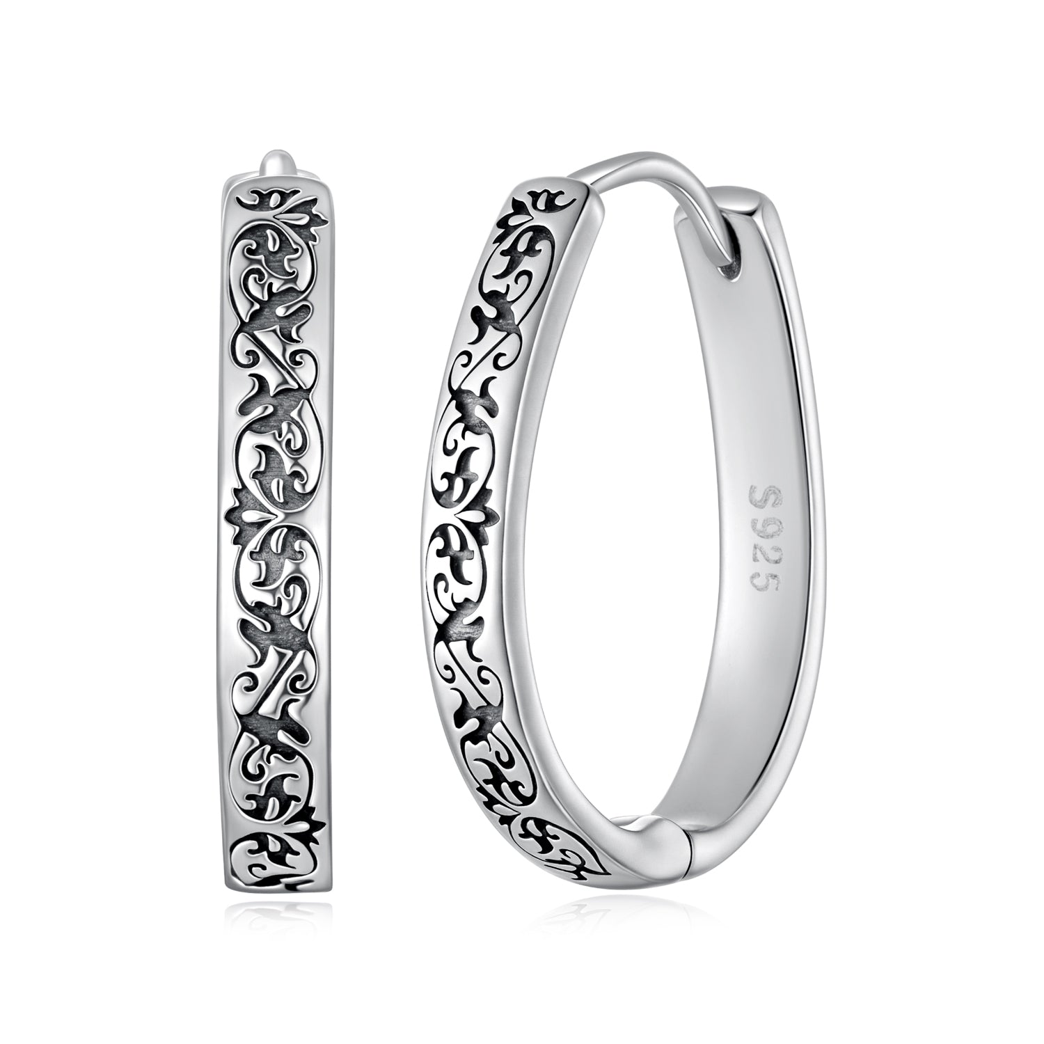 925 Sterling Silver Earrings for Women - 2.0*0.3cm, Inner Diameter 1.7cm, Oxidized Silver DestGlow