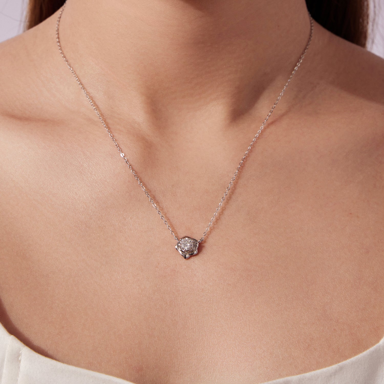 925 Sterling Silver Moissanite 0.5 Carat White Gold Plated Necklace for Women DestGlow