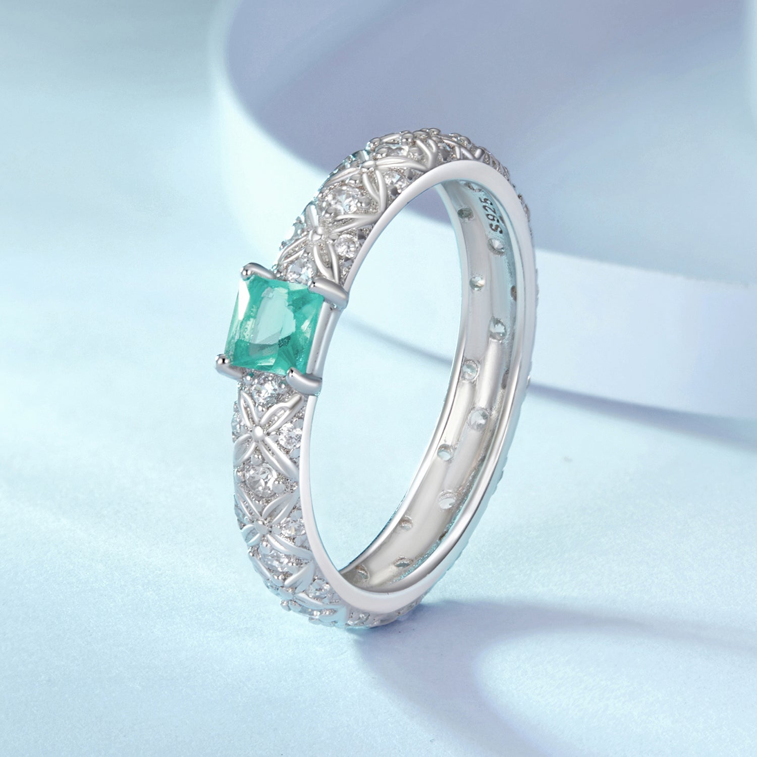 925 Sterling Silver Pavé Set CZ Ring in Size 6 for Women DestGlow