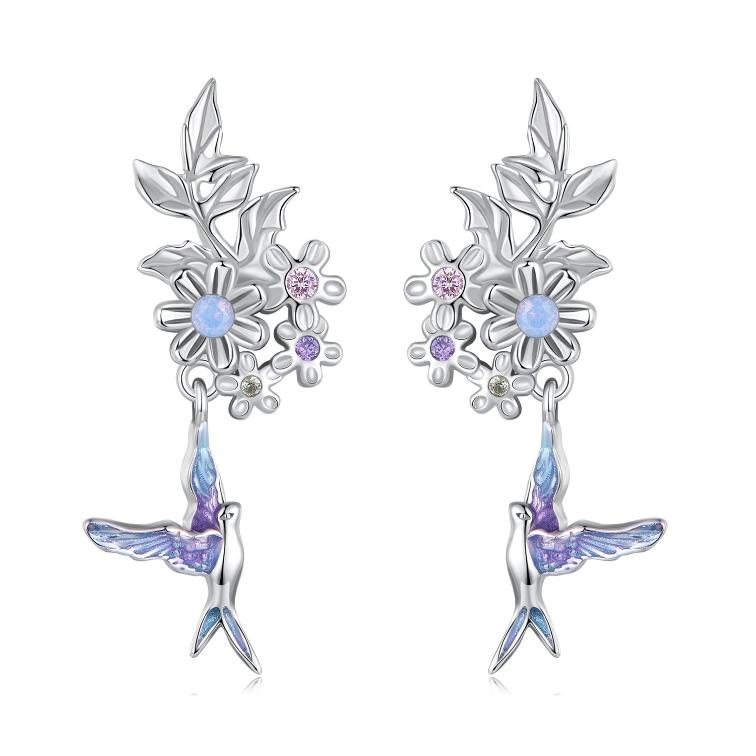 925 Sterling Silver Earrings with Nano Opal Stone and White Gold Plating DestGlow