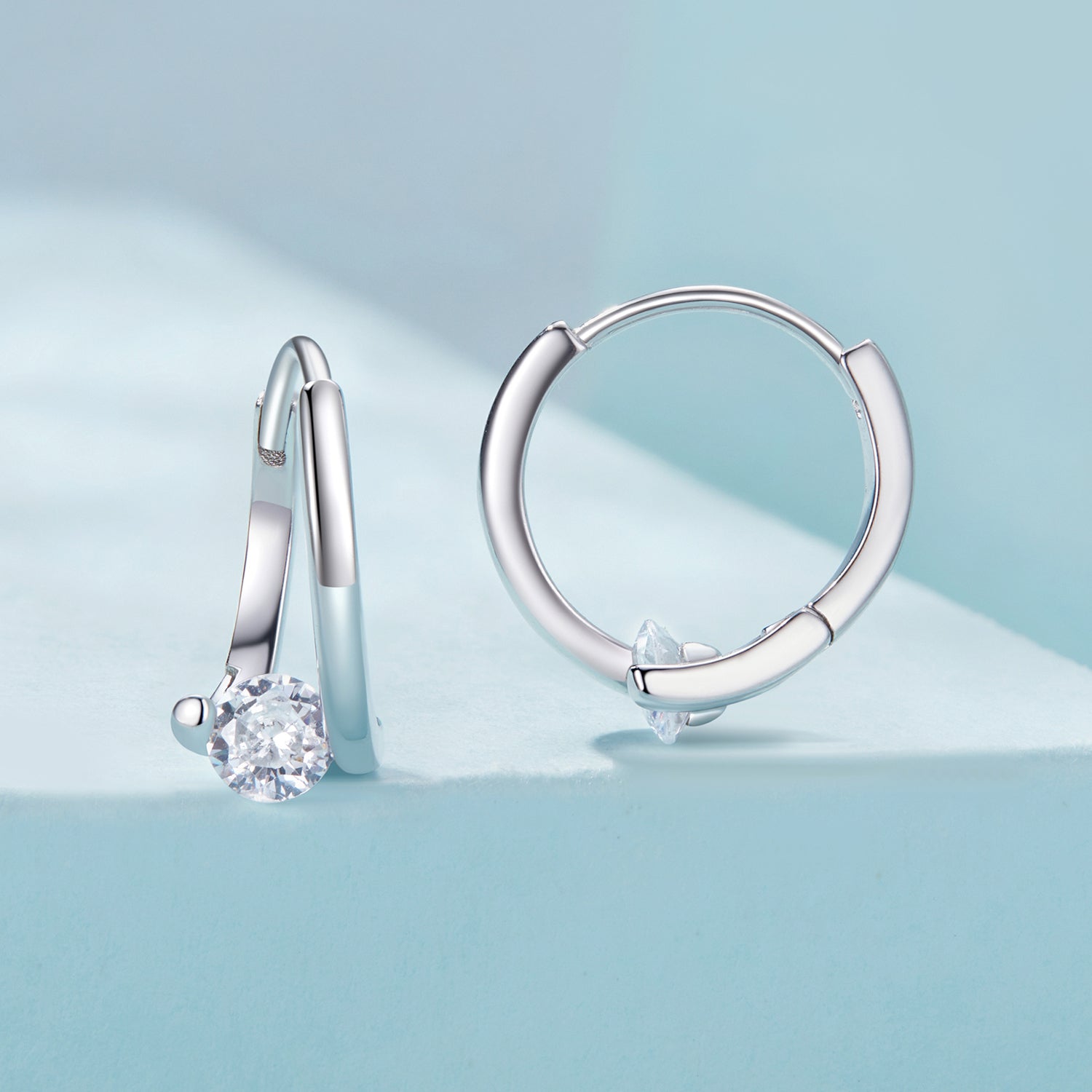 925 Sterling Silver Earrings with Pavé Setting CZ, Platinum Plated, 15x7mm for Women DestGlow