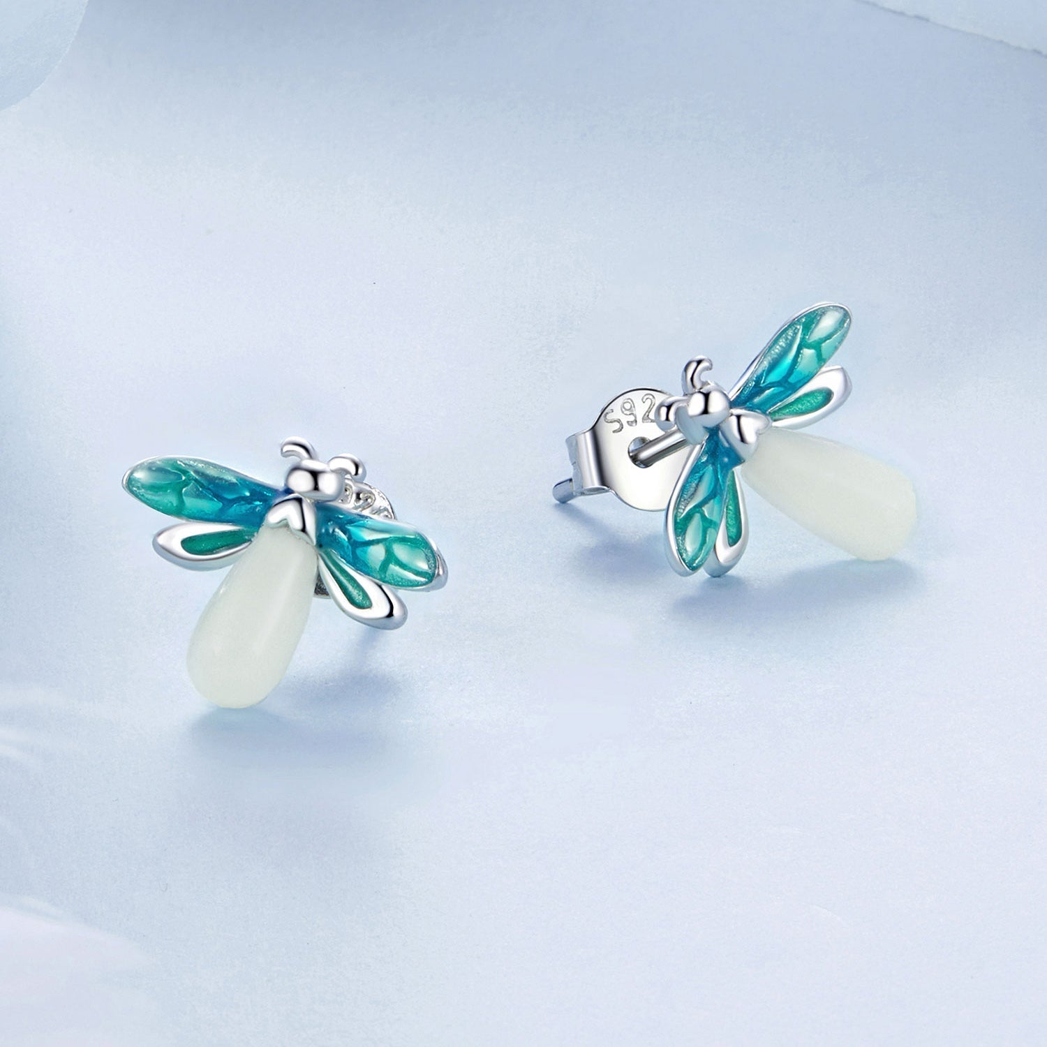 925 Sterling Silver Earrings with Luminous Stone in 10x12mm DestGlow