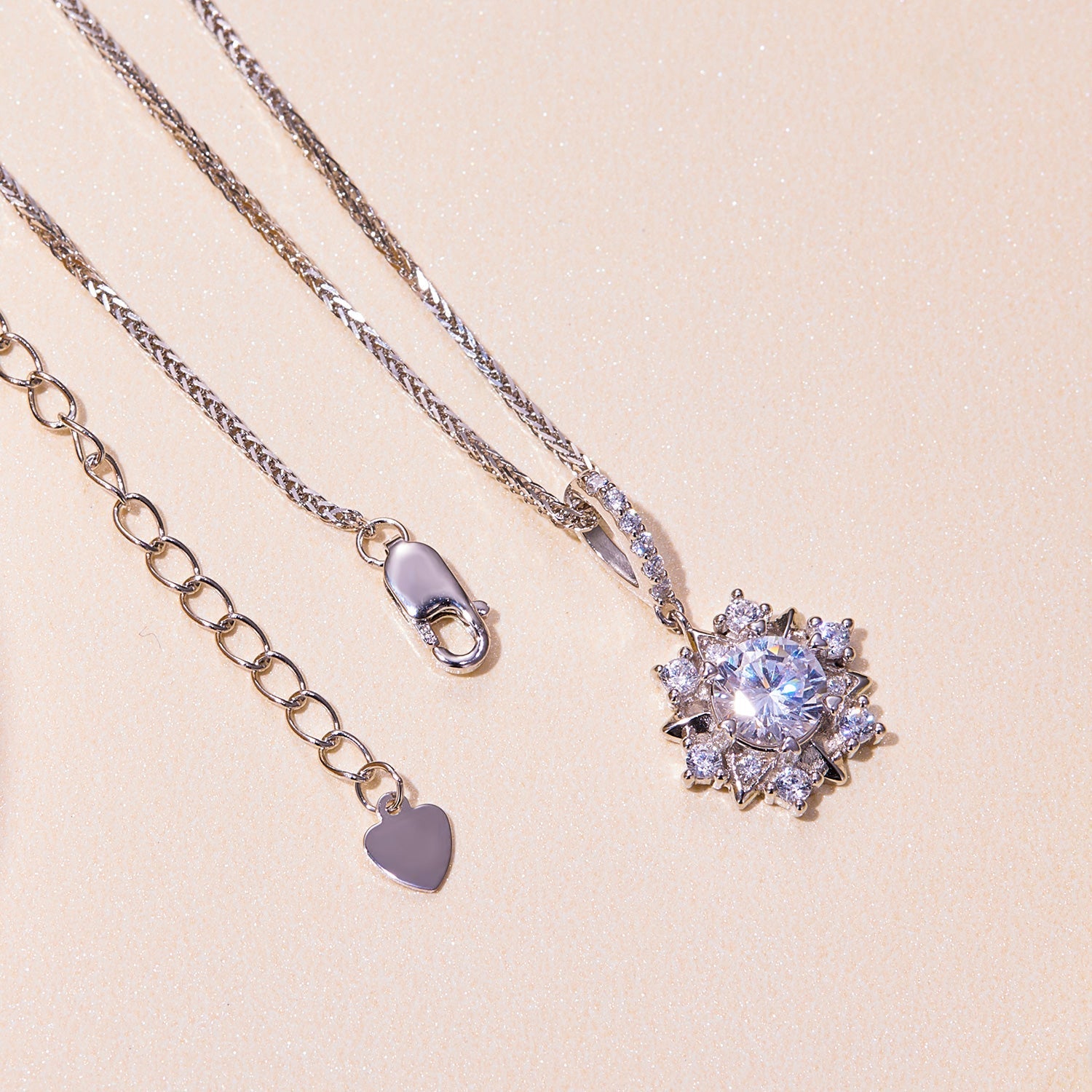 925 Sterling Silver Moissanite Necklace with Pavé Setting, 45cm, Platinum Plated, Women DestGlow