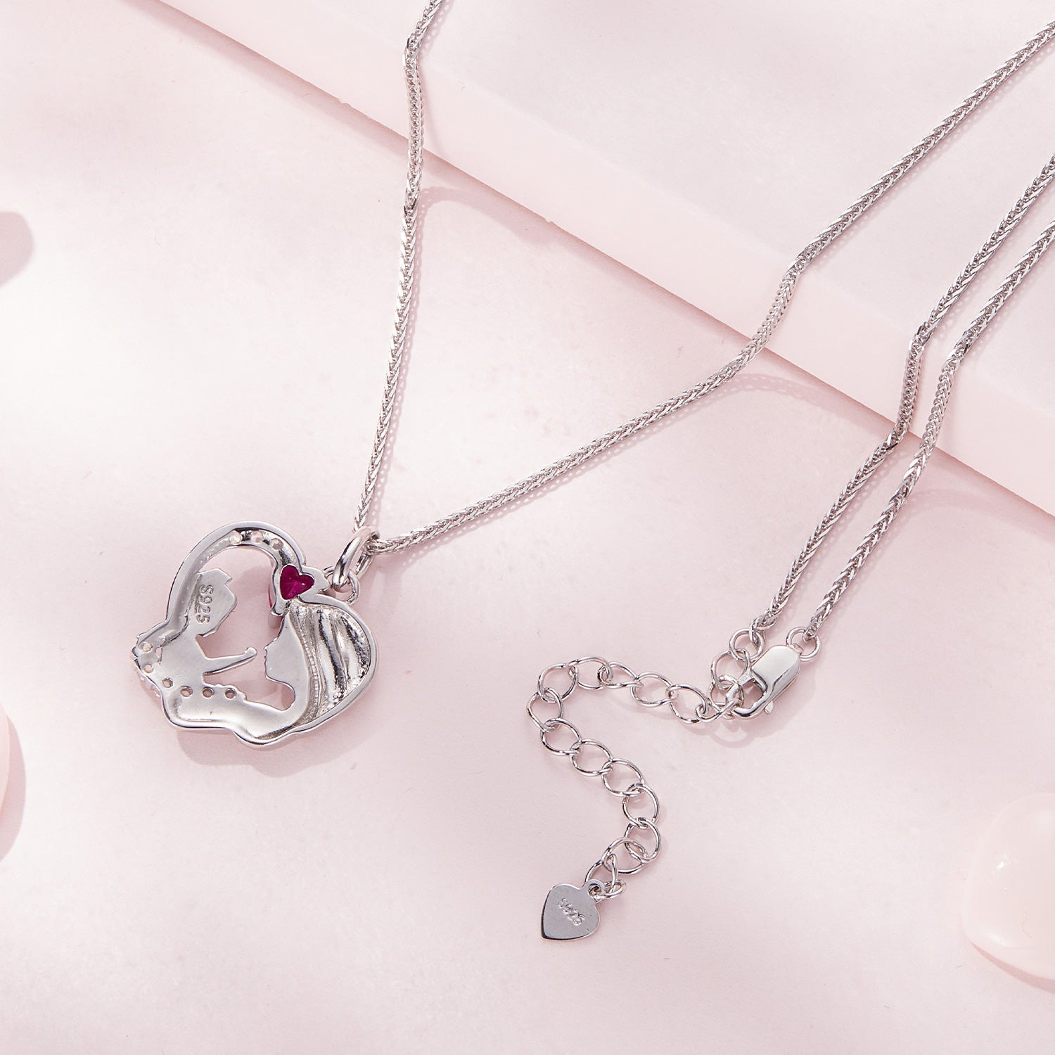 925 Sterling Silver Necklace with Pavé Setting CZ, 25x19mm Pendant, 400mm-450mm Length for Women DestGlow