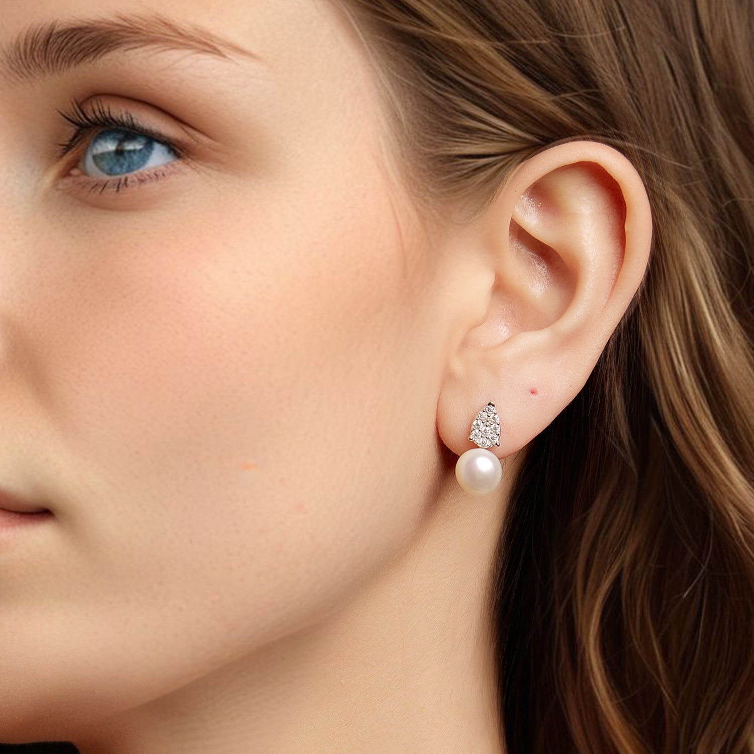 925 Sterling Silver 0.023 Carat Moissanite & Freshwater Pearl Earrings for Women DestGlow