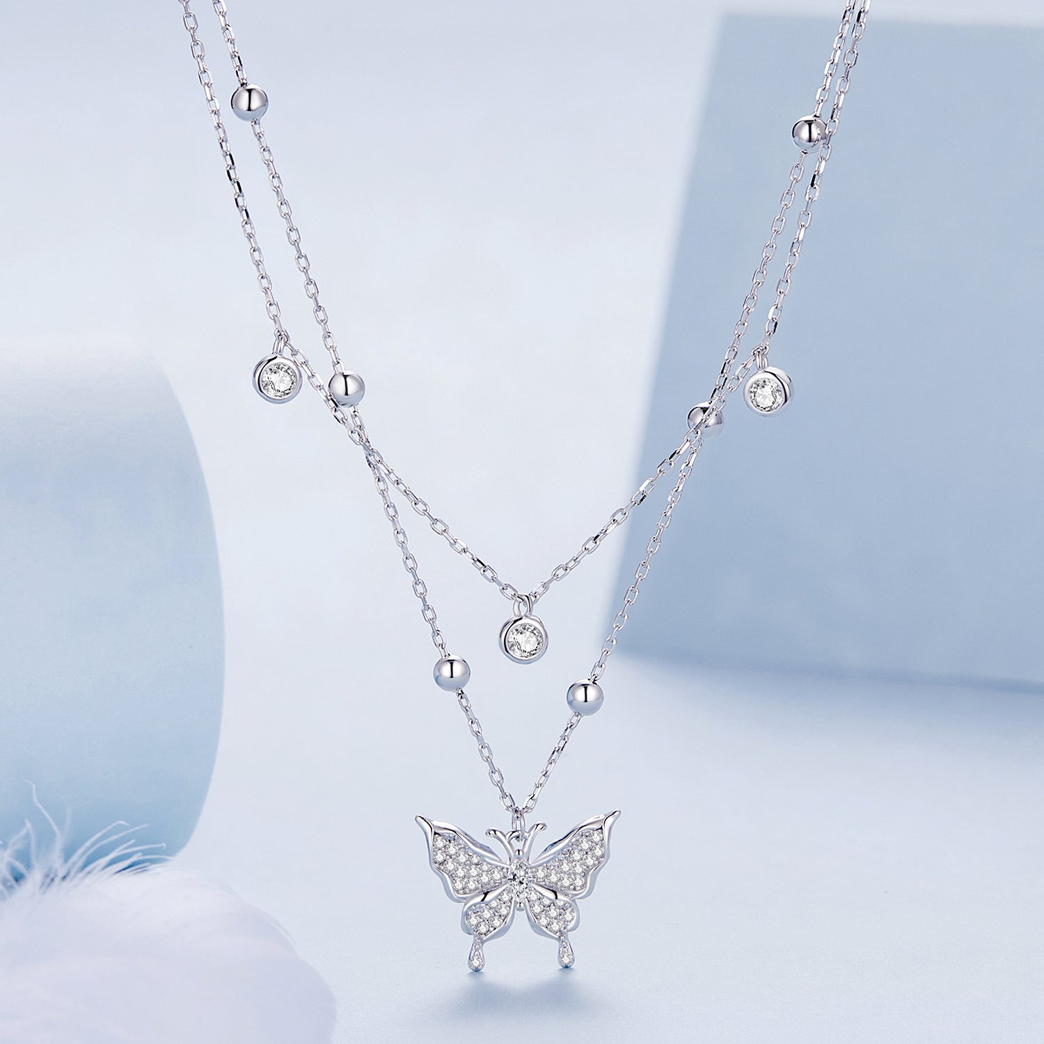 925 Sterling Silver Butterfly Necklace with Pavé Setting CZ, 40cm Length for Women DestGlow