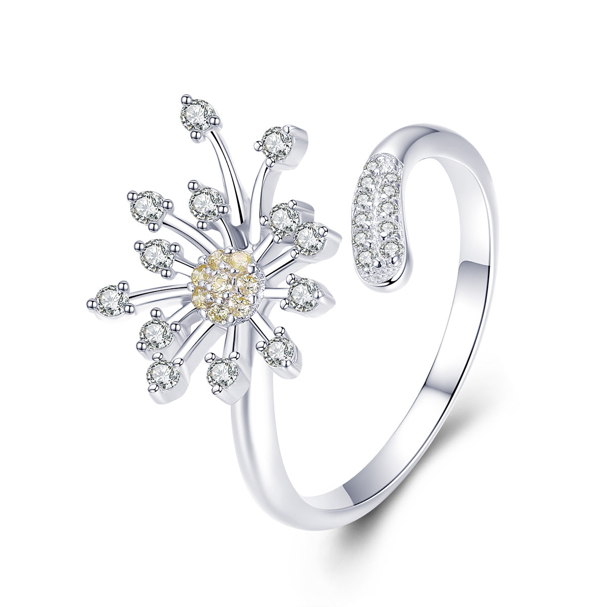 925 Sterling Silver Ring with Plated Platinum and Pavé Setting CZ by Bids.com