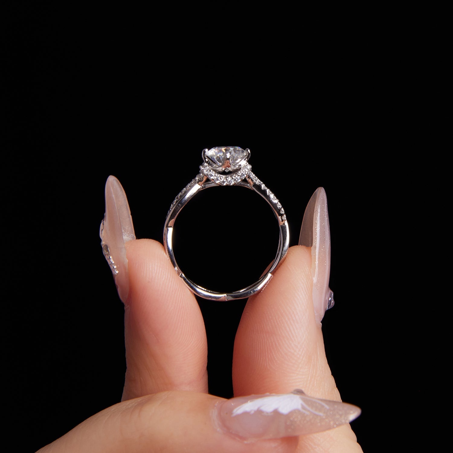 925 Sterling Silver Moissanite Ring in Size 7 with Pavé Setting for Women DestGlow