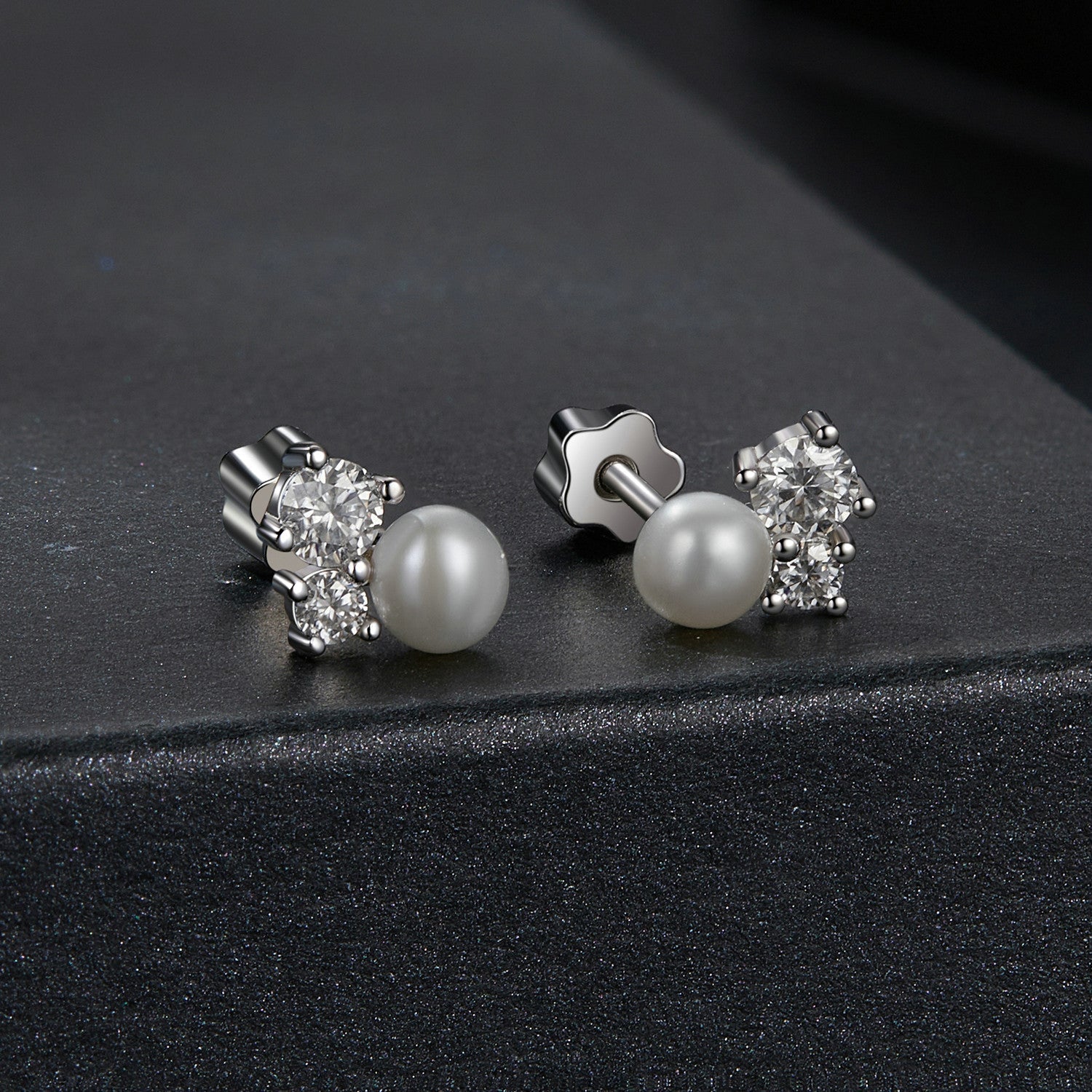 925 Sterling Silver 0.1 Carat Moissanite and Pearl Earrings for Women DestGlow