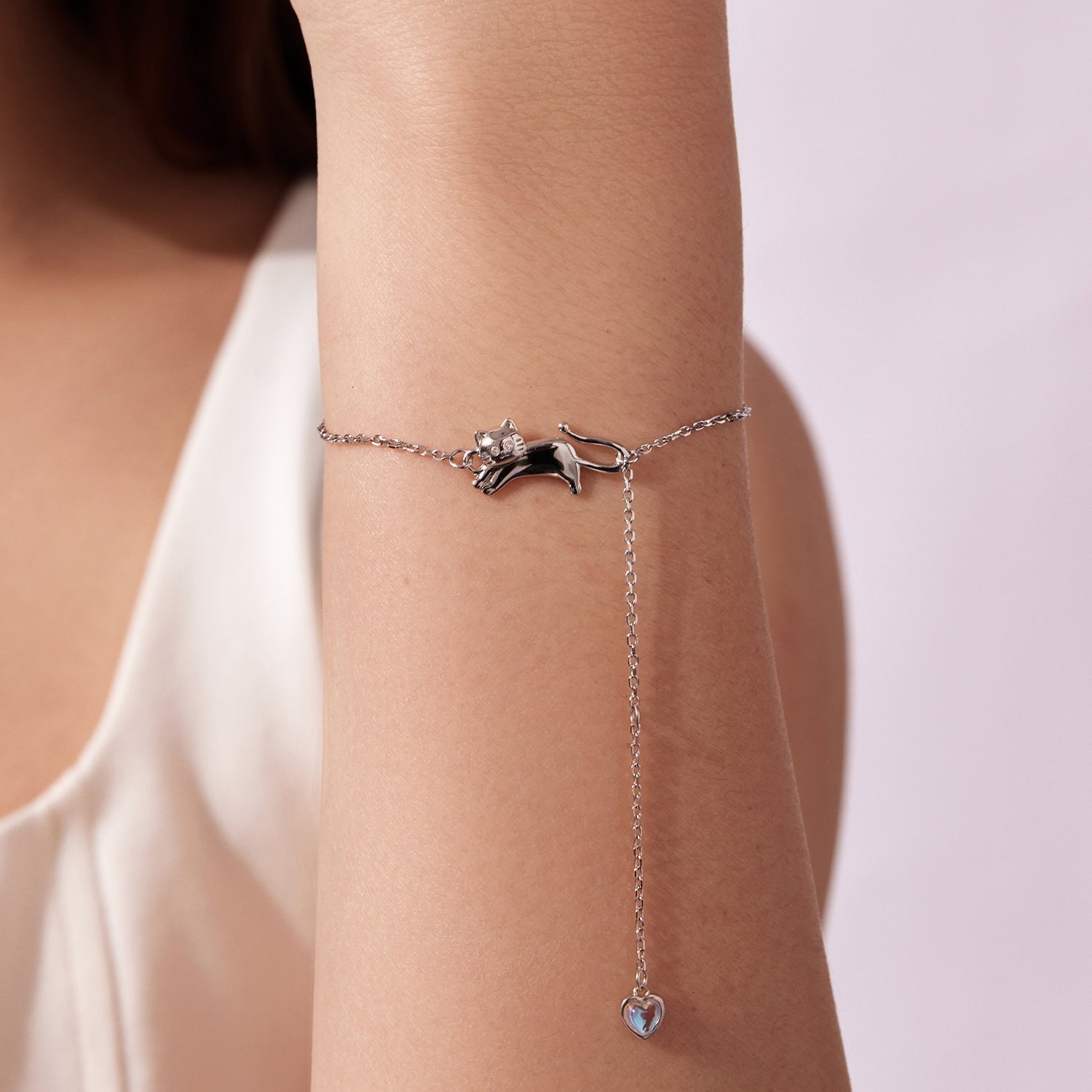 925 Sterling Silver White Gold Plated Moonstone CZ Bracelet for Women DestGlow