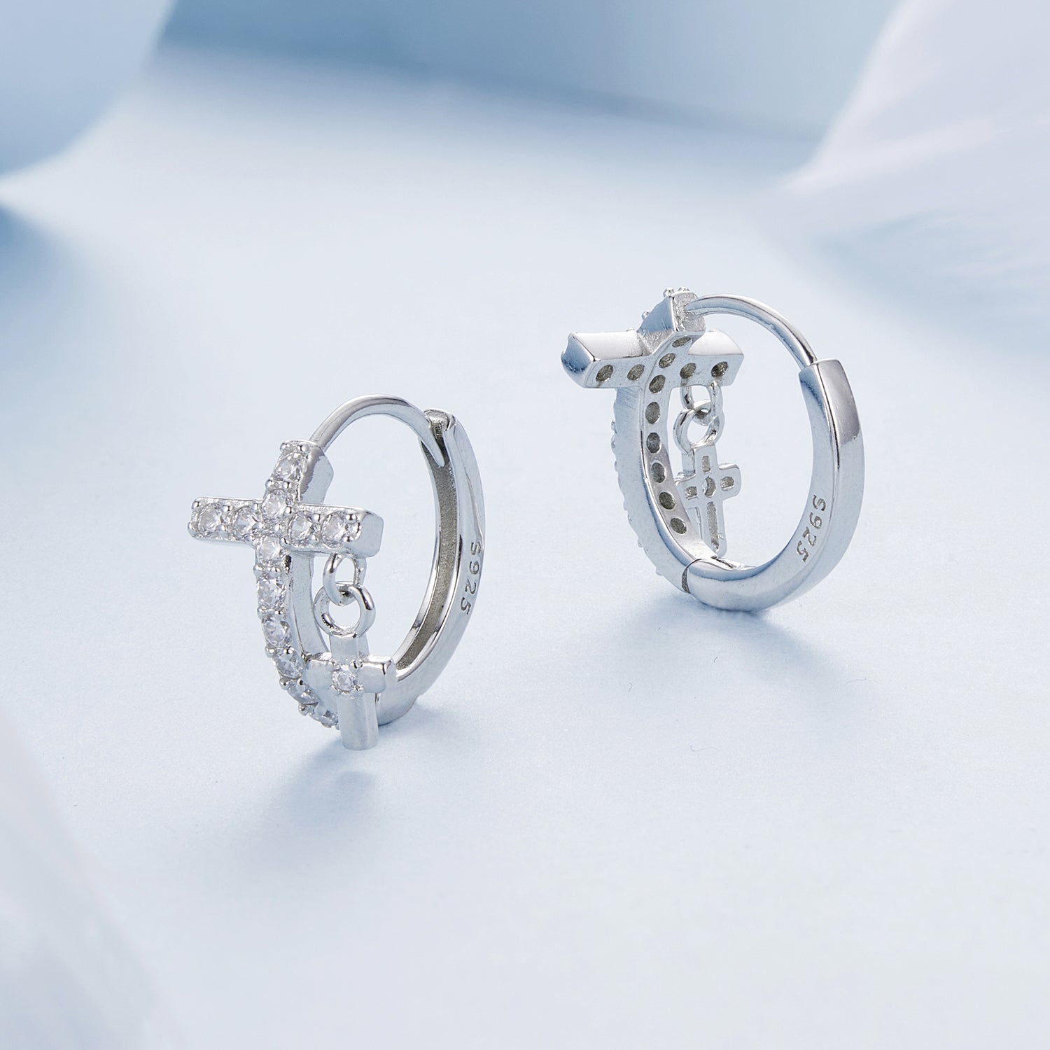 925 Sterling Silver Earrings with Pavé Setting CZ in White Gold, Size 13*8mm for Women DestGlow