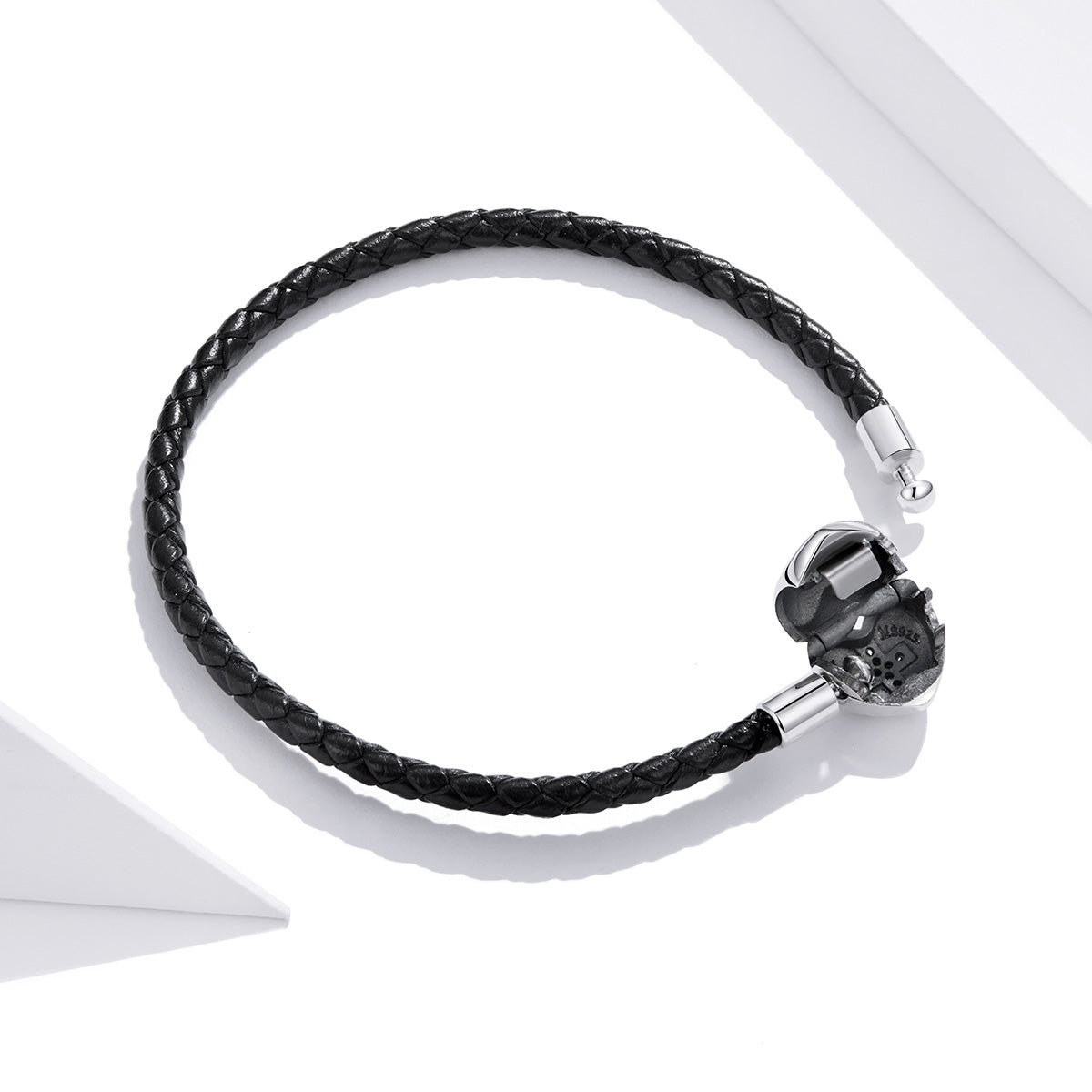 925 Sterling Silver Leather 17cm Bracelet with Oxidized CZ for Women DestGlow