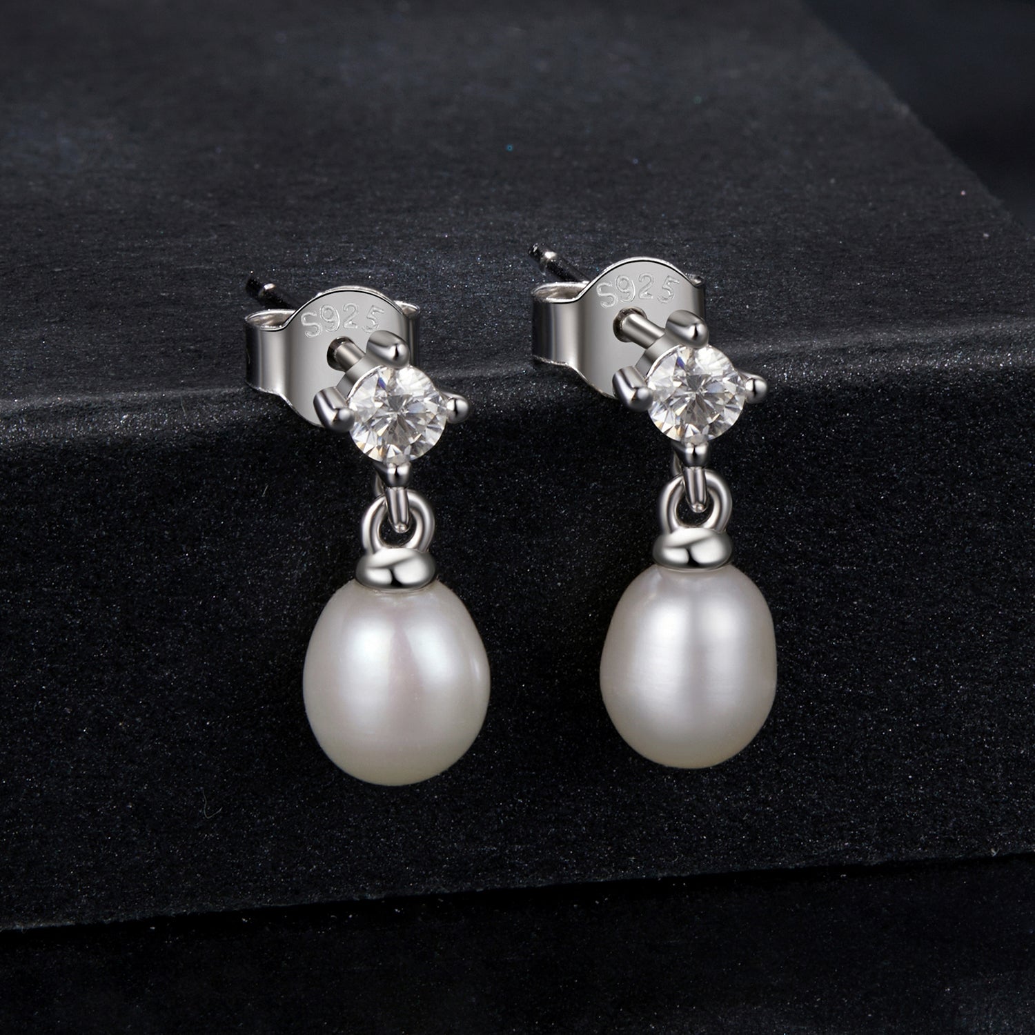 925 Sterling Silver Moissanite 0.10 Carat Earrings with Freshwater Pearl for Women DestGlow