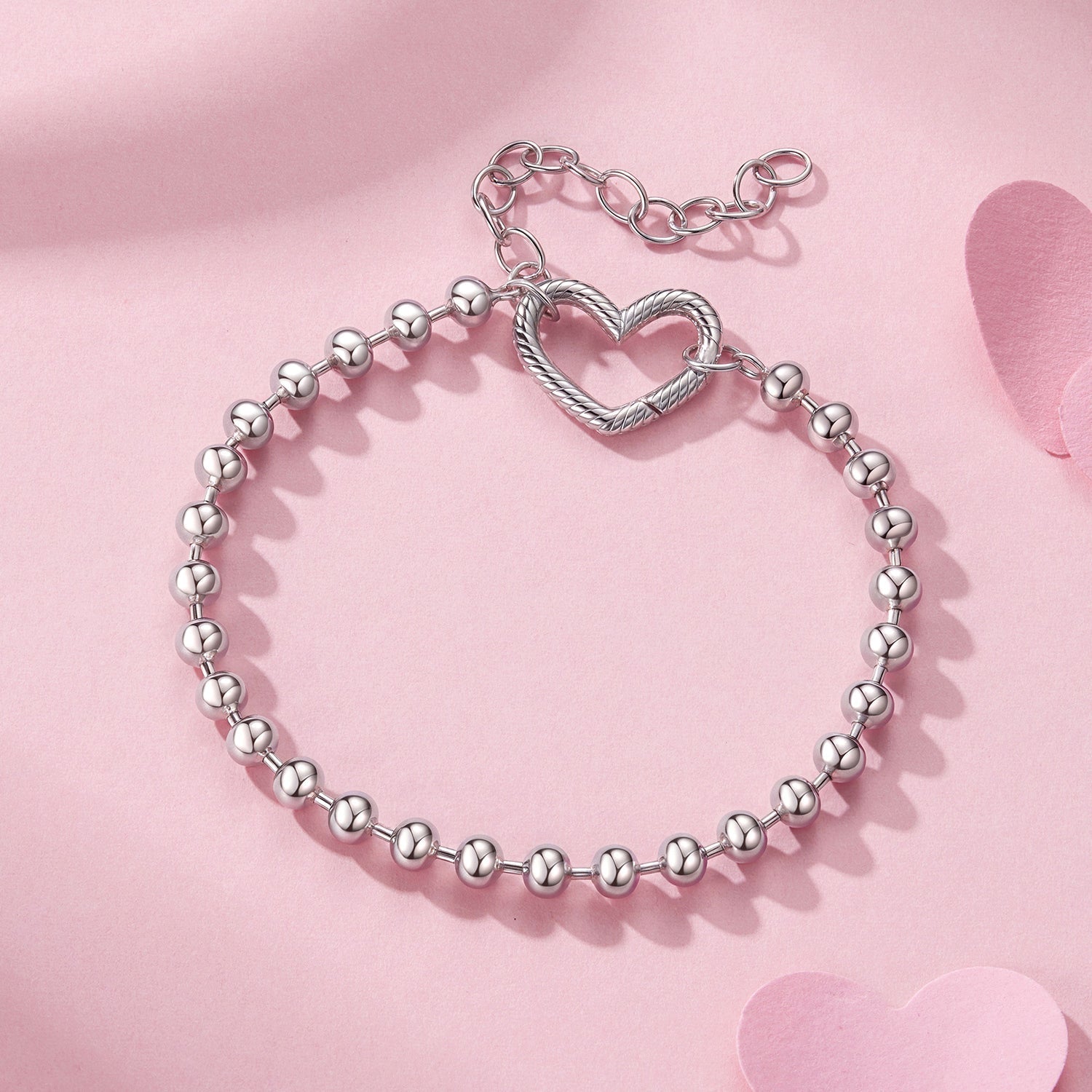 925 Sterling Silver 16+5cm White Gold Plated Heart Bracelet for Women DestGlow