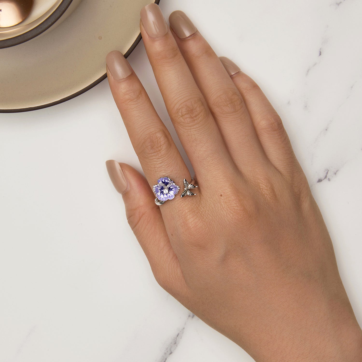 925 Sterling Silver Enamel Process Pavé Setting CZ Ring for Women DestGlow