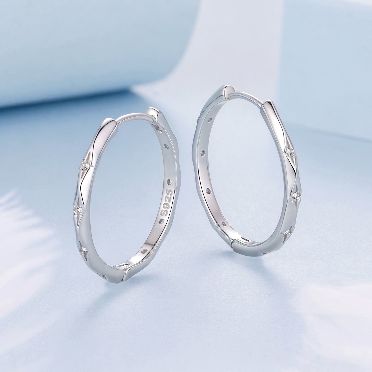 925 Sterling Silver White Gold Plated Hoop Earrings with CZ - 2.0cm DestGlow