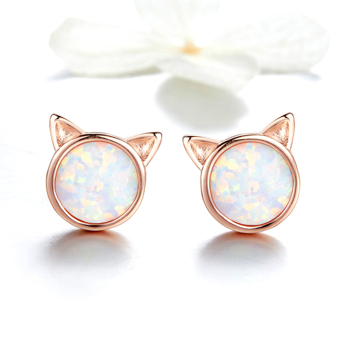 925 Sterling Silver Plated Rose Gold Opal Earrings 0.8cm for Women DestGlow