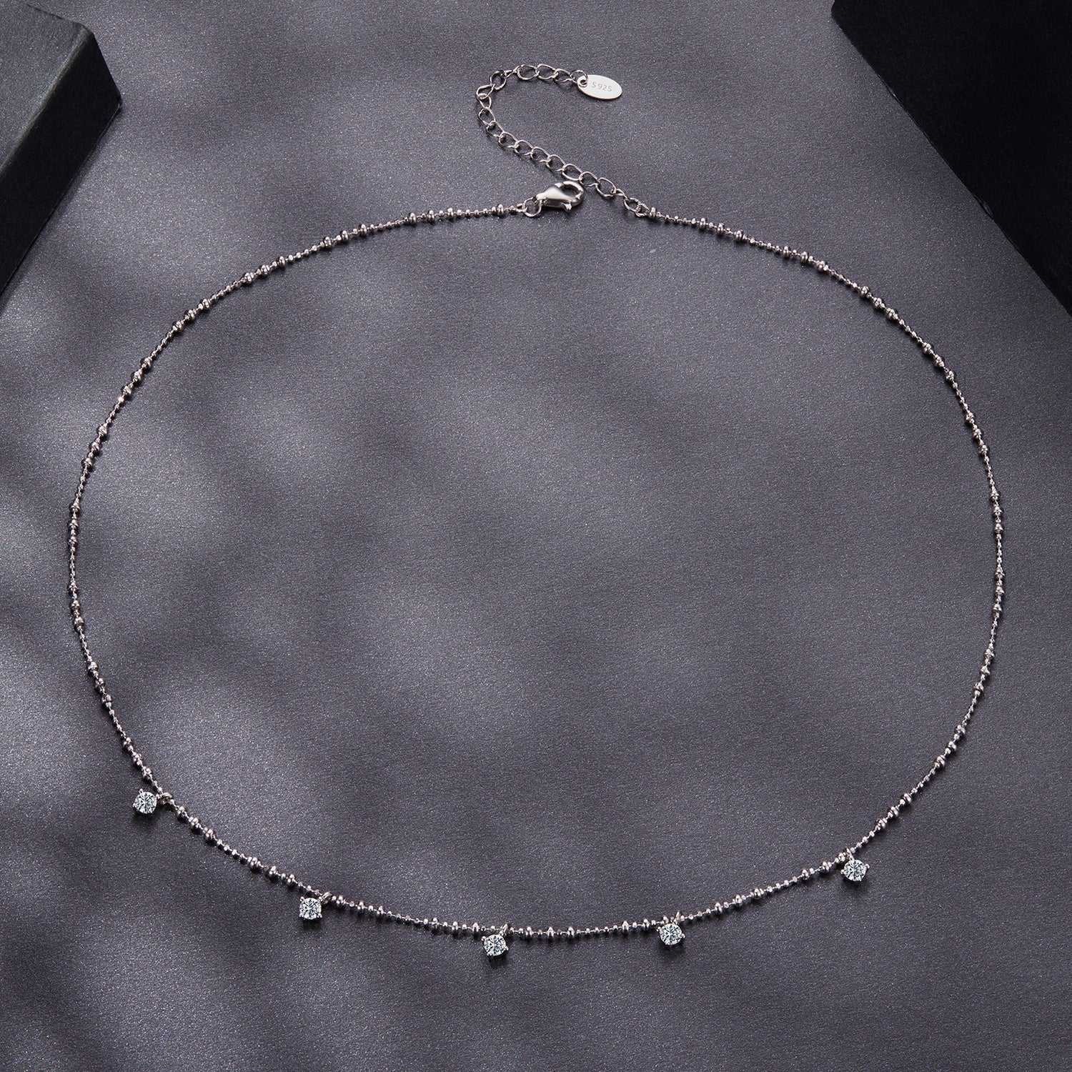 925 Sterling Silver 0.10ct Moissanite Necklace in White Gold, 40+5cm Chain for Women