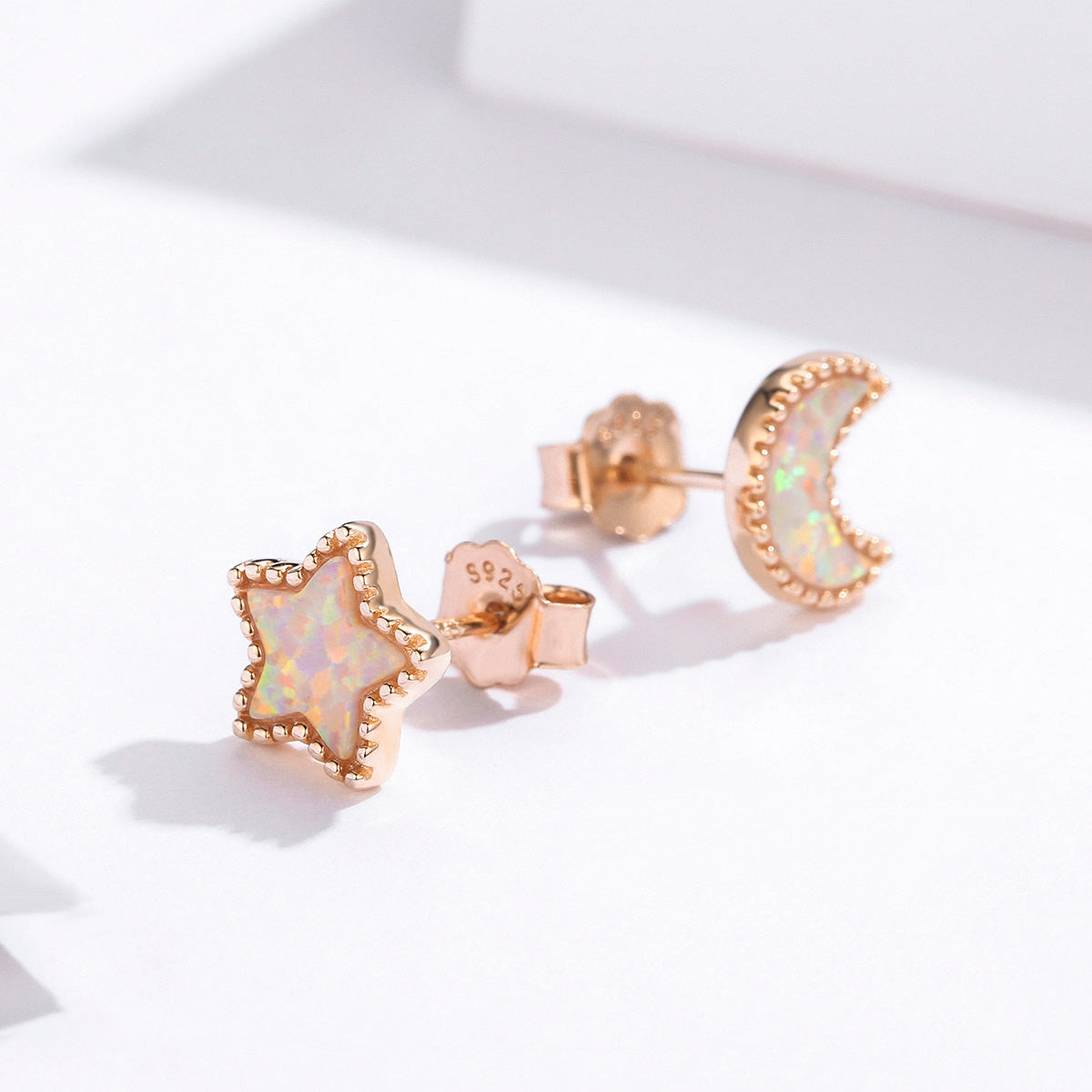 925 Sterling Silver Rose Gold Translucent Opal Earrings for Women DestGlow