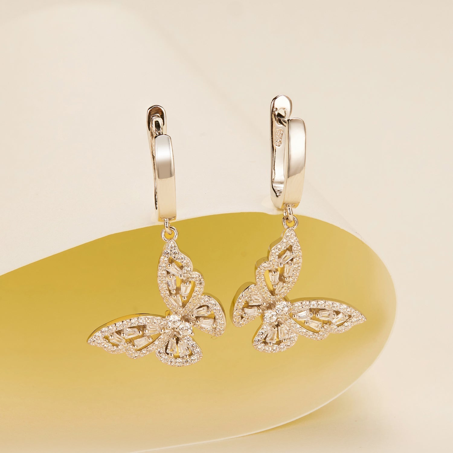 925 Sterling Silver Earrings with Pavé Setting CZ, 37x19mm for Women DestGlow
