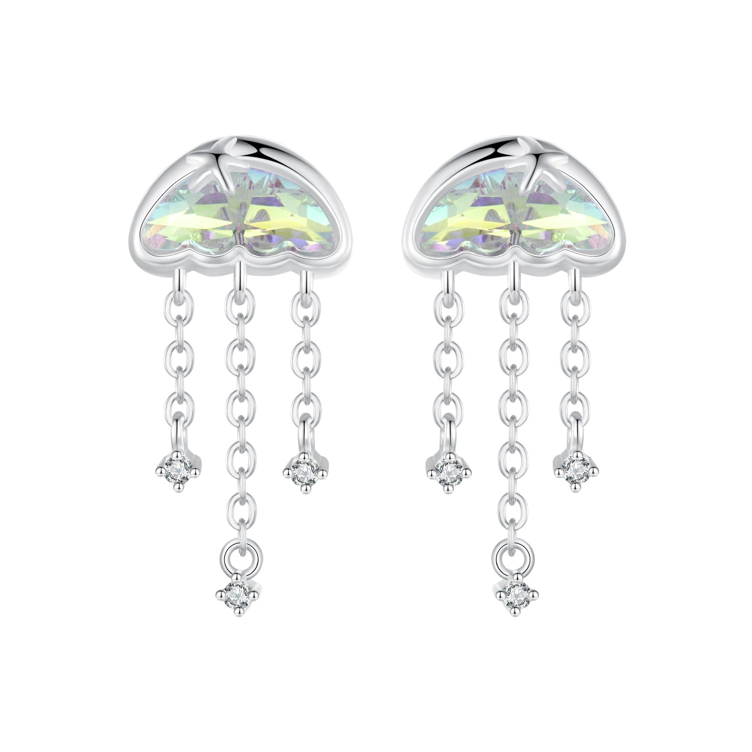 925 Sterling Silver Earrings with Pavé Setting CZ and Transparent Glass DestGlow