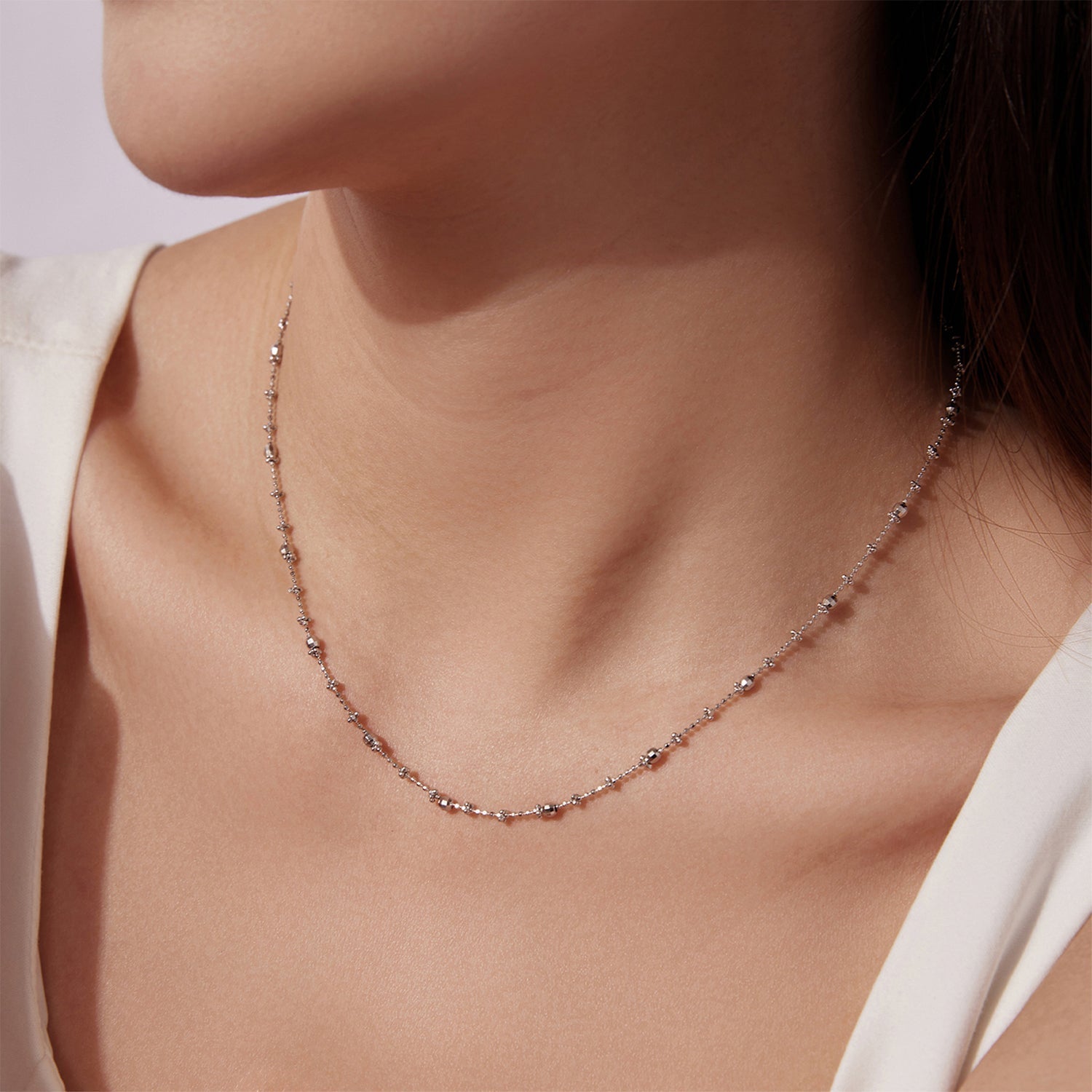 925 Sterling Silver 40+5cm White Gold Plated Necklace for Women DestGlow
