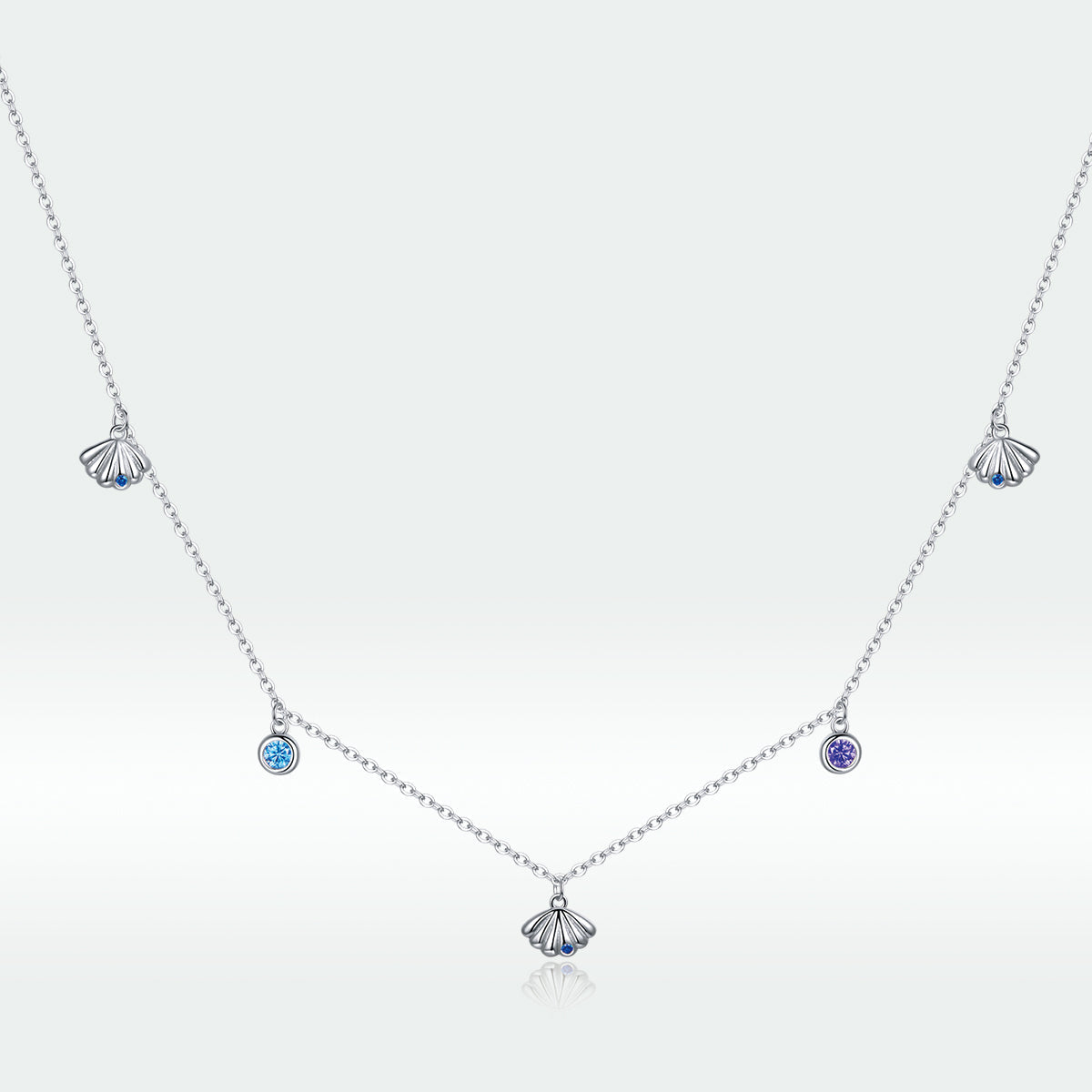 925 Sterling Silver Adjustable Necklace with Scallop Design and Pavé Setting CZ DestGlow