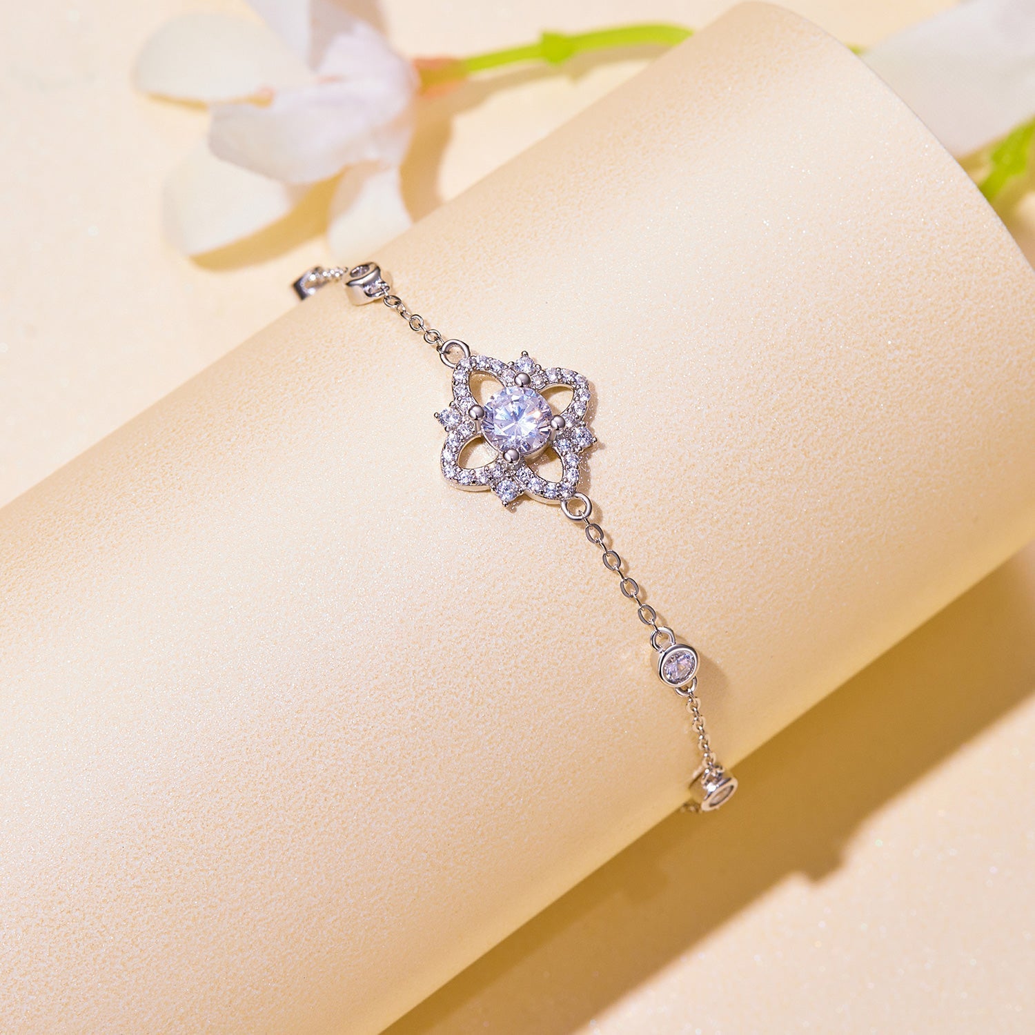 S925 Sterling Silver 0.5 Carat Moissanite Bracelet 16cm+5cm for Women DestGlow