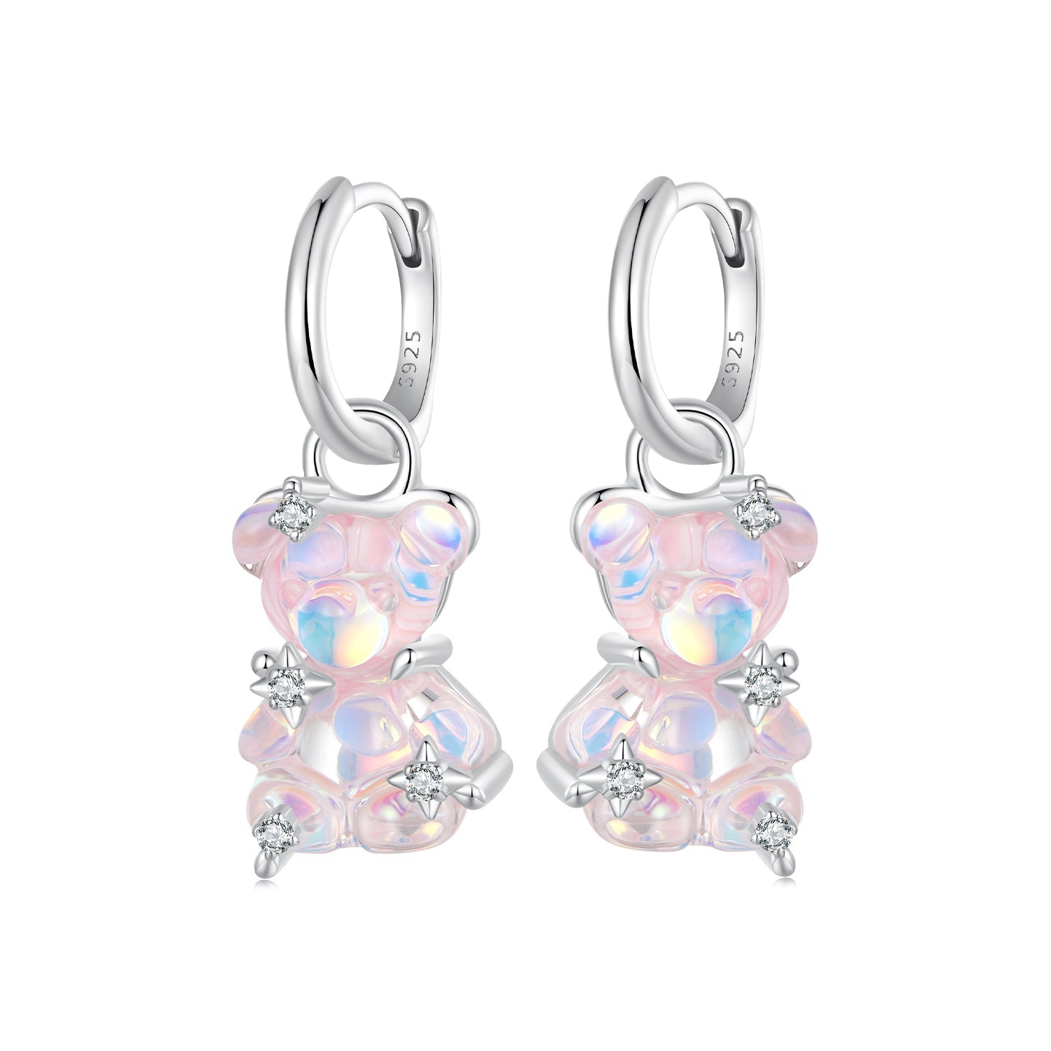 925 Sterling Silver Earrings with Pavé Setting CZ and Resin - 2.8 x 1.1 cm - Women&