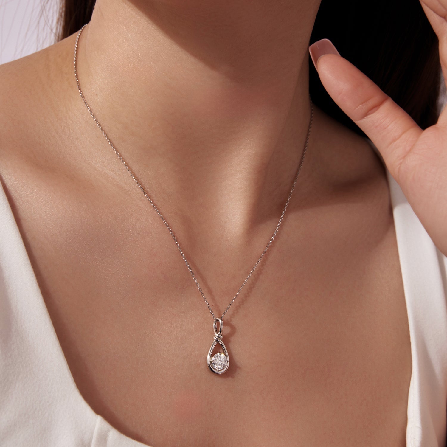 925 Sterling Silver 1 Carat Moissanite Necklace with White Gold Plating - 40+5cm Length for Women DestGlow
