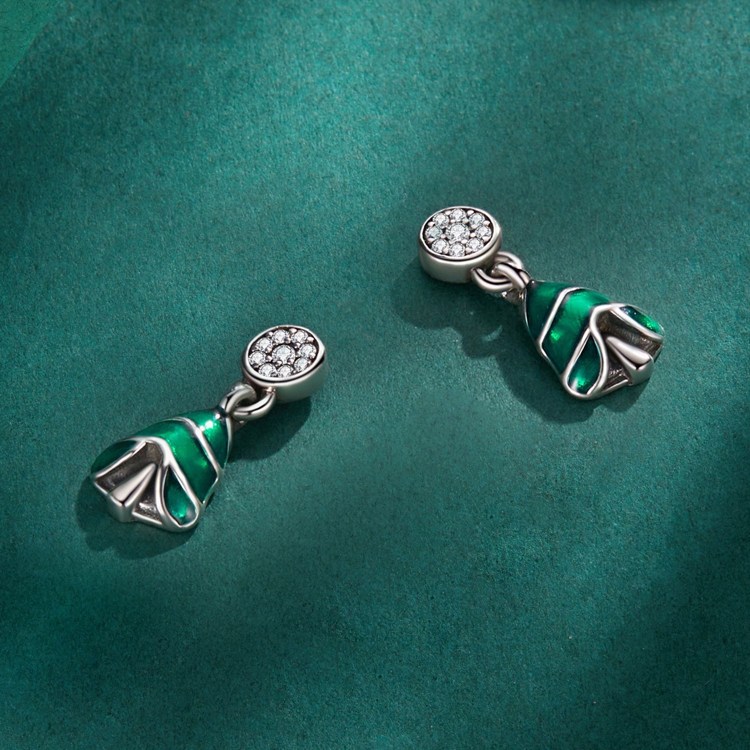 925 Sterling Silver Earrings with Enamel and Pavé Set CZ in Oxidized Silver DestGlow