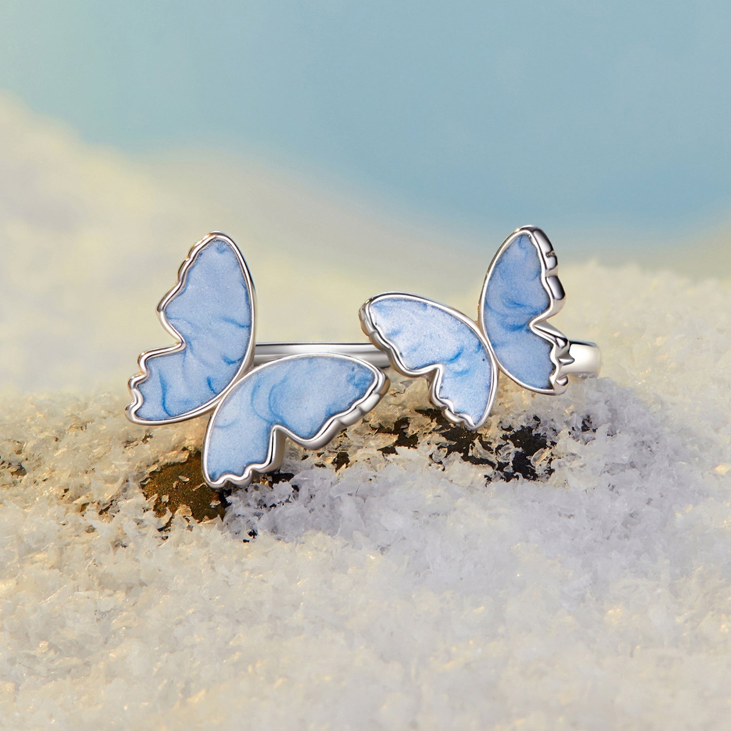 925 Sterling Silver Enamel Plated White Gold Ring for Women DestGlow