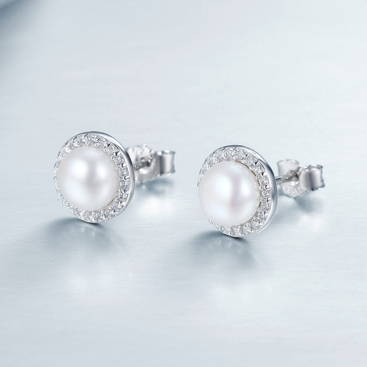 925 Sterling Silver Freshwater Pearl Earrings with CZ for Women DestGlow