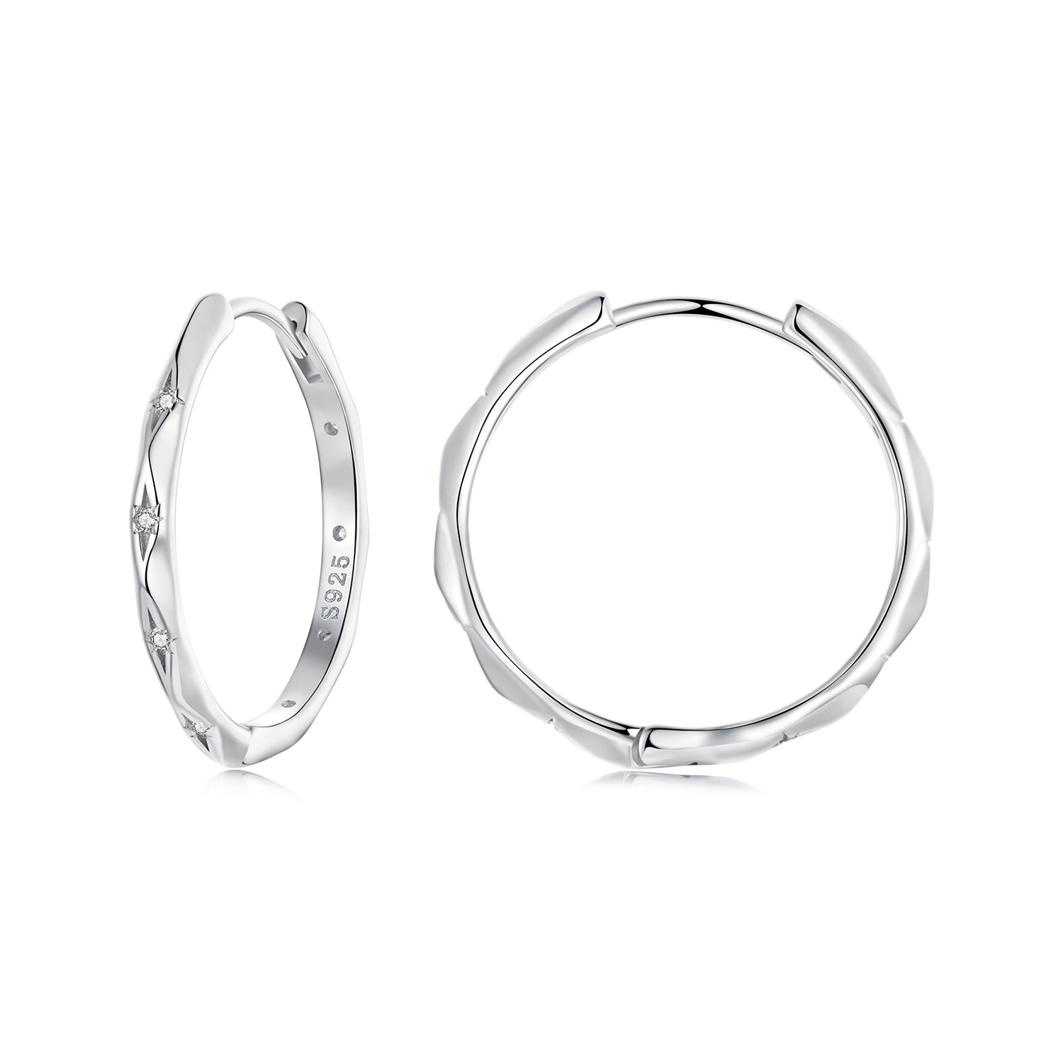 925 Sterling Silver White Gold Plated Hoop Earrings with CZ - 2.0cm DestGlow