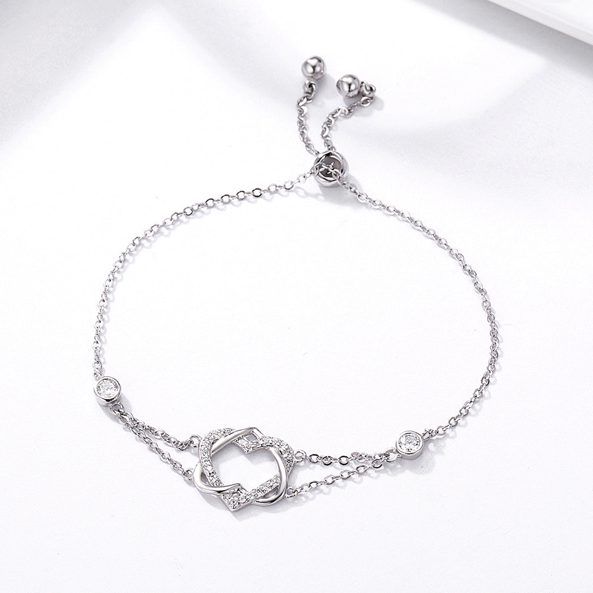 925 Sterling Silver Heart Shaped Bracelet 22CM for Women DestGlow