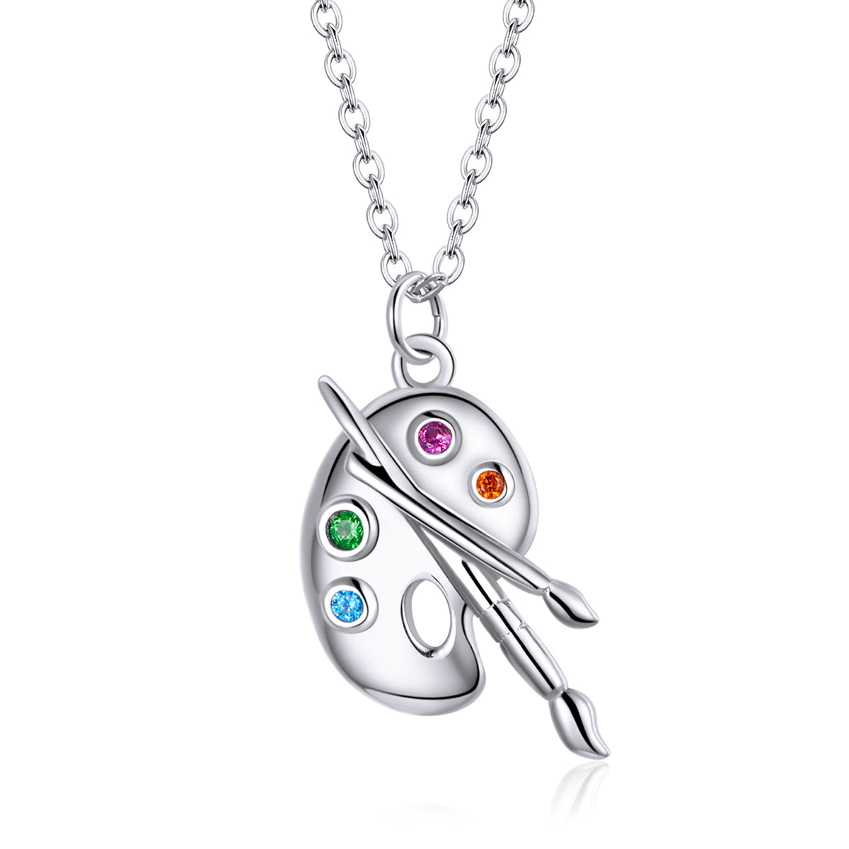 925 Sterling Silver Adjustable Pendant Necklace with CZ in Platinum Finish DestGlow