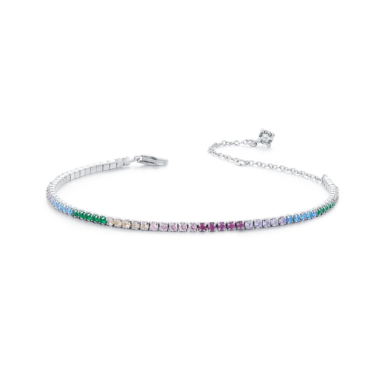 925 Sterling Silver Pave Setting White Gold Bracelet 160+60mm for Women DestGlow